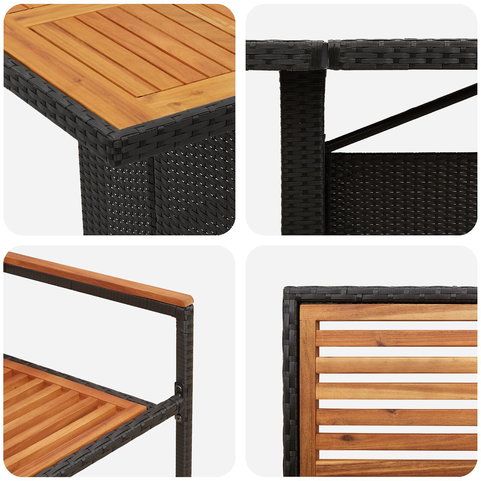 Set de Dining pentru Grădină cu 9 Piese Negru Rattan Poliester Acacia, Scaune de Grădină Stivuibile cu Perne 2 buc Negru Rattan Poliester GartenMobel Dekor