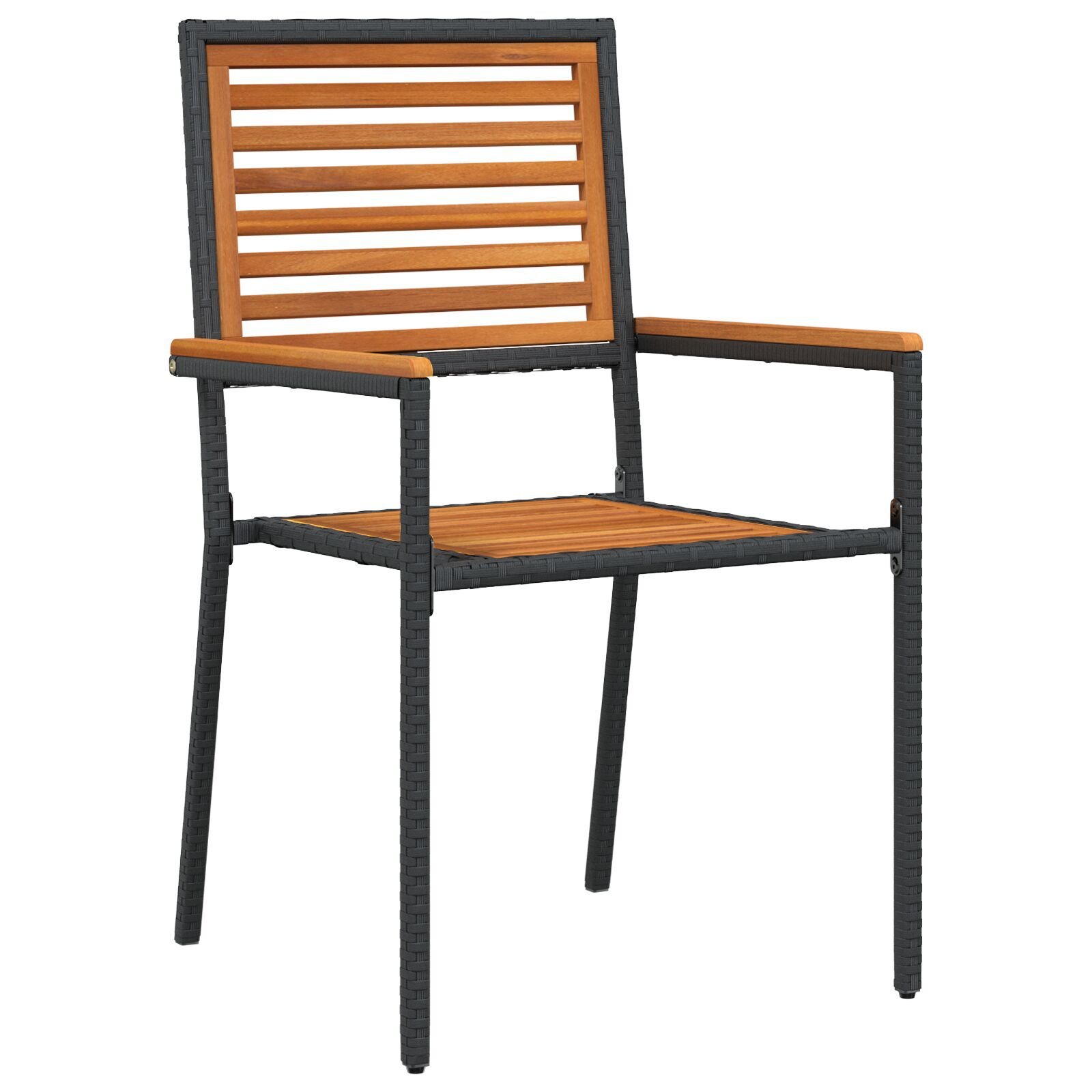 Set de Dining pentru Grădină cu 9 Piese Negru Rattan Poliester Acacia, Scaune de Grădină Stivuibile cu Perne 2 buc Negru Rattan Poliester GartenMobel Dekor