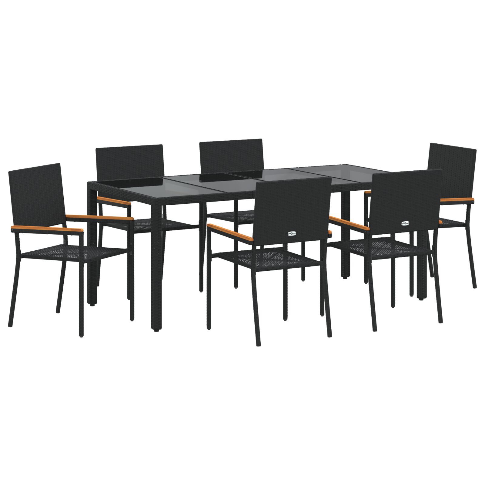 Set dining grădină 7 piese Negru Ratan sintetic, Scaune grădină  cu perne - Set 2 piese Ratan sintetic Negru GartenMobel Dekor