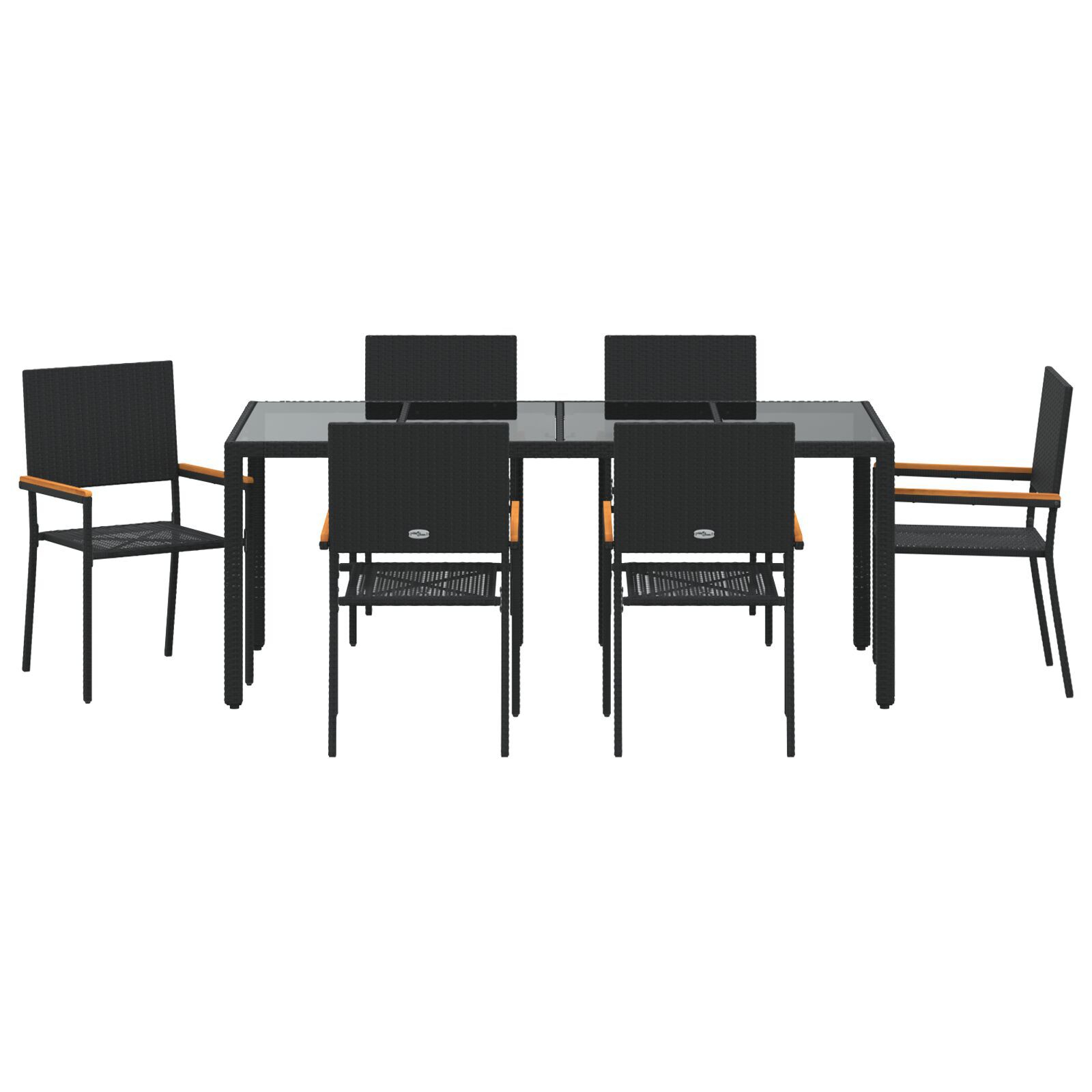 Set dining grădină 7 piese Negru Ratan sintetic, Scaune grădină  cu perne - Set 2 piese Ratan sintetic Negru GartenMobel Dekor