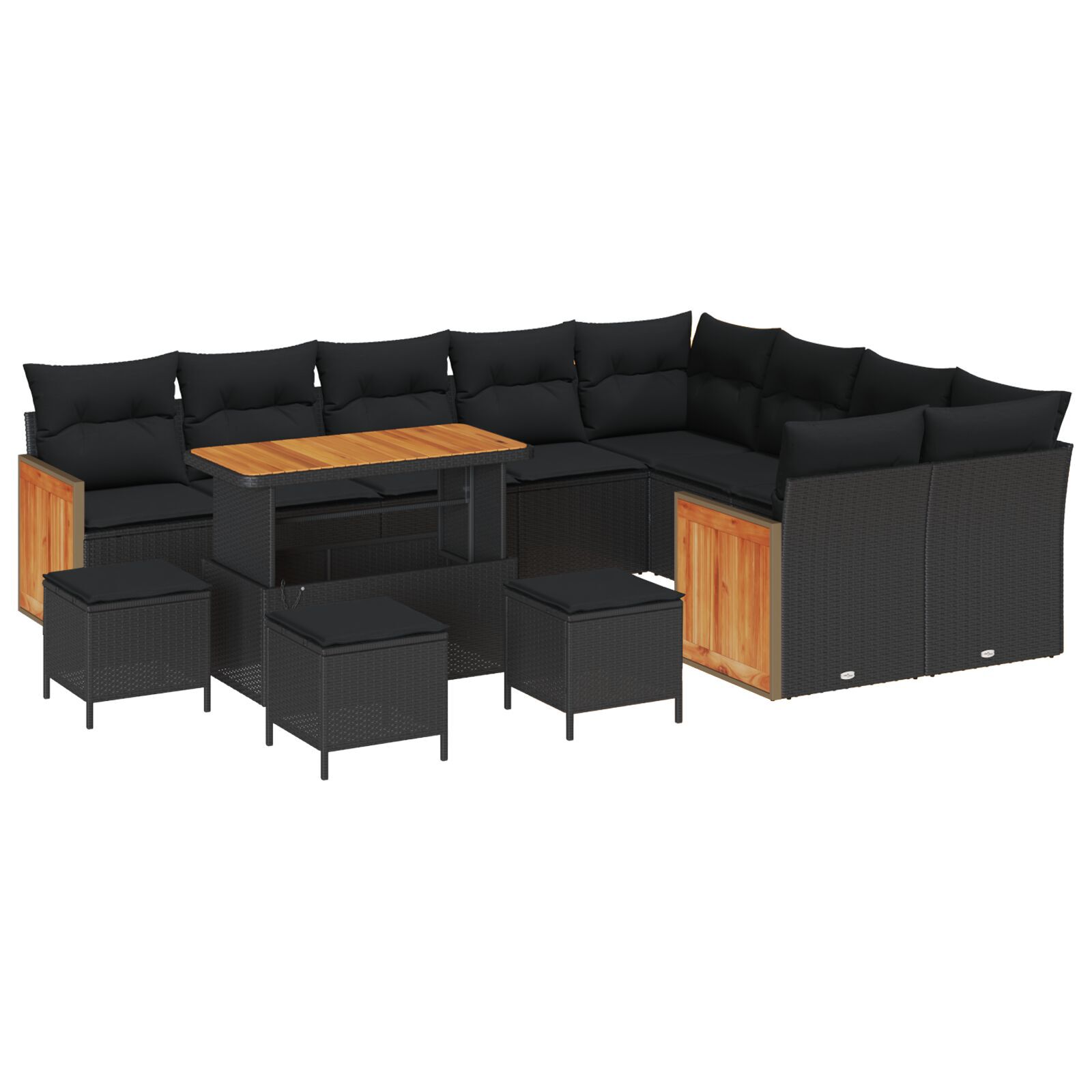 Set Canapea Grădină cu 12 piese și perne Negru Ratan Acacia, Set dining Grădină cu 3 piese și perne Negru Ratan Acacia GartenMobel Dekor