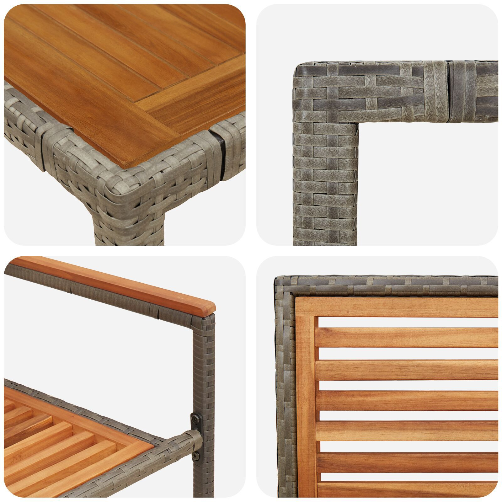 Set de Masă pentru Grădină  cu 9 Piese Gri Rattan Polimeric Acacia, Scaune Stivuibile pentru Grădină  cu Perne 2 buc Gri Rattan Polimeric GartenMobel Dekor