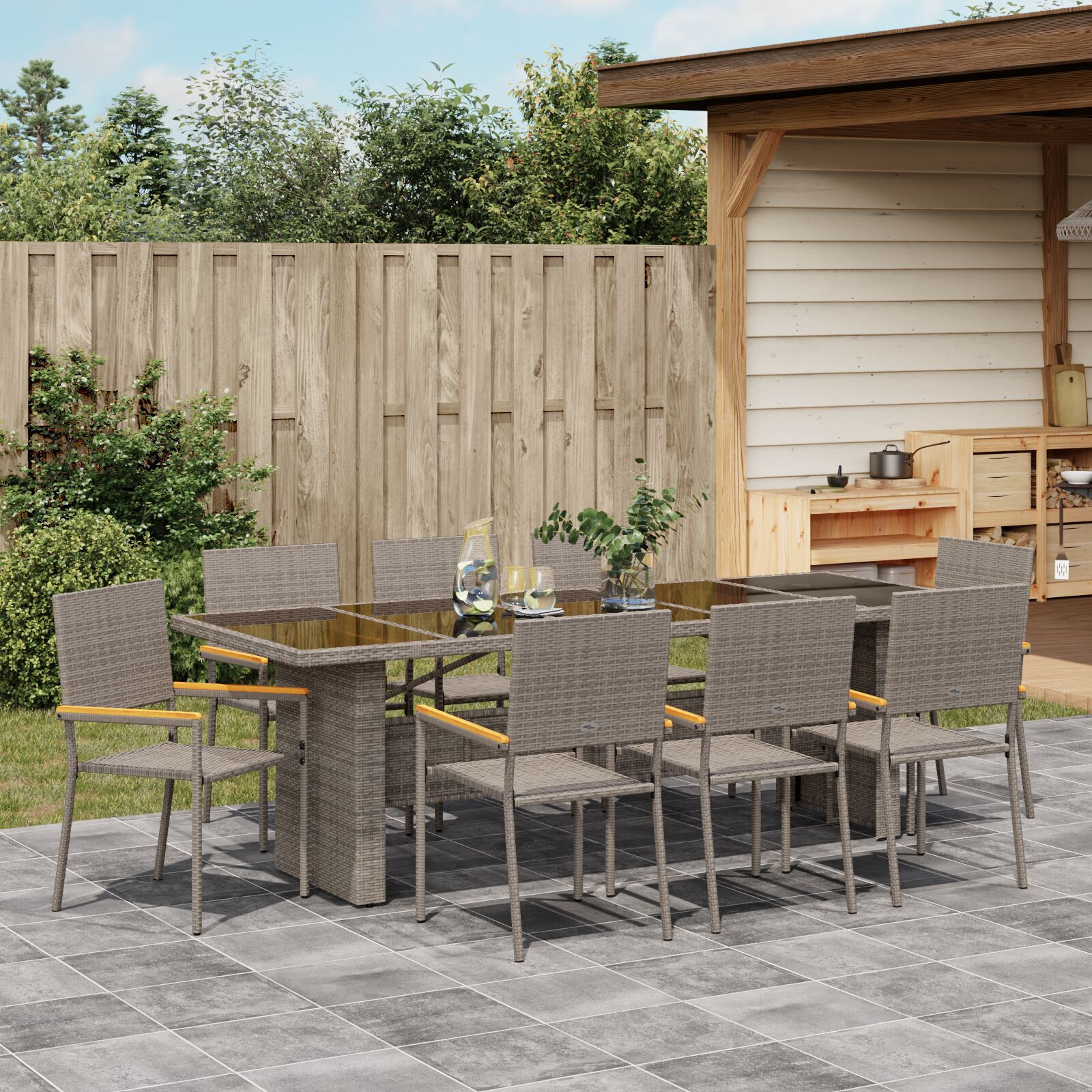 Set de dining pentru grădină , 11 piese, Rattan polițat negru GartenMobel Dekor