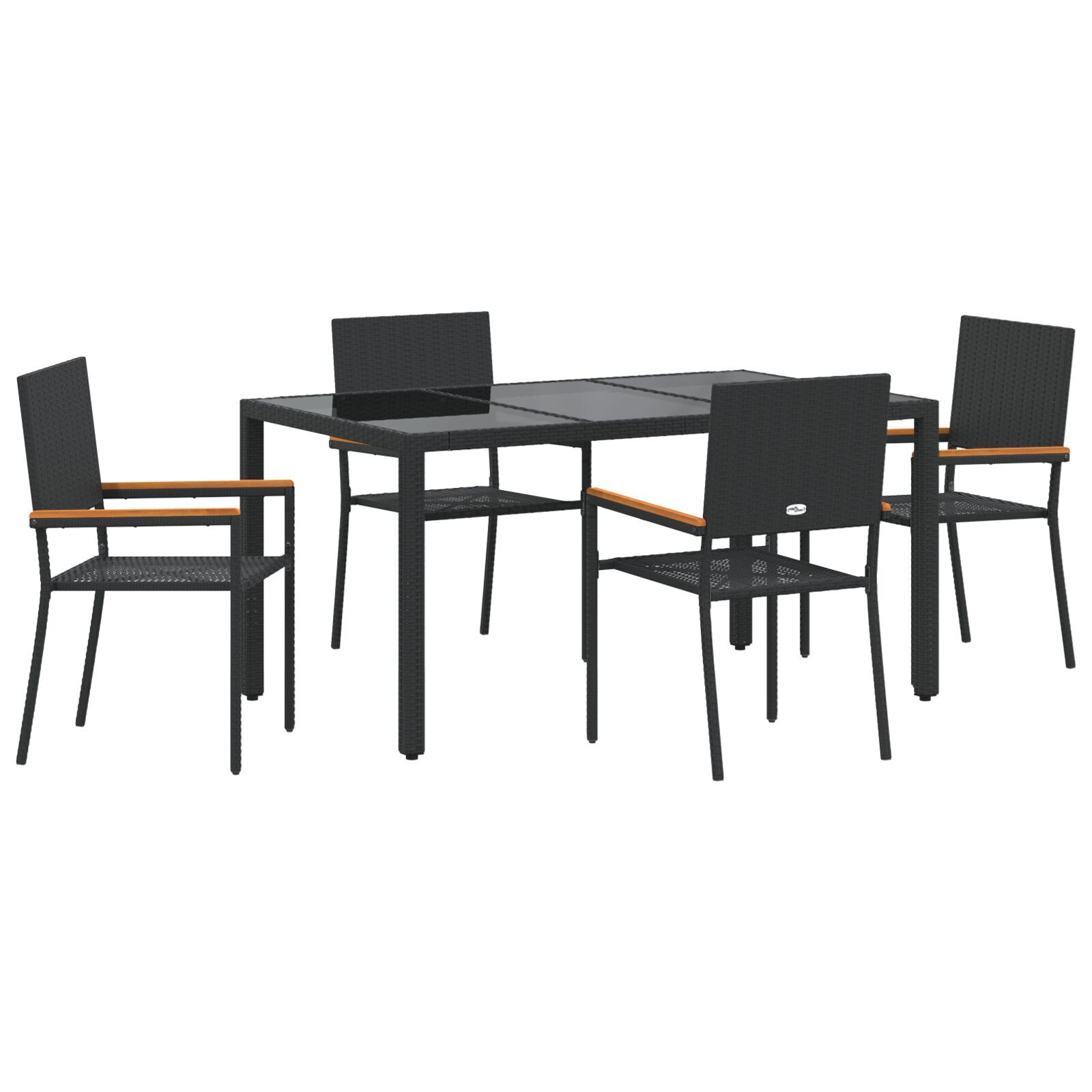 Set de dining pentru grădină  5 piese Negru Poliratan, Scaune de grădină  cu perne - Set de 2 piese în Negru Poliratan GartenMobel Dekor