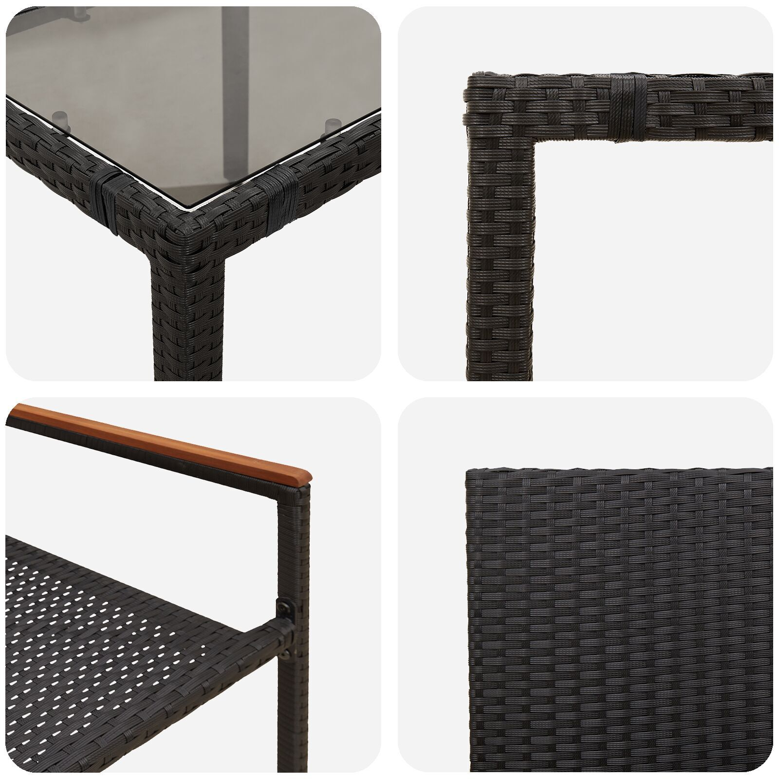 Set dining grădină  7 piese negru ratan polimeric, Scaune grădină  cu perne - Set 2 piese în negru ratan polimeric GartenMobel Dekor