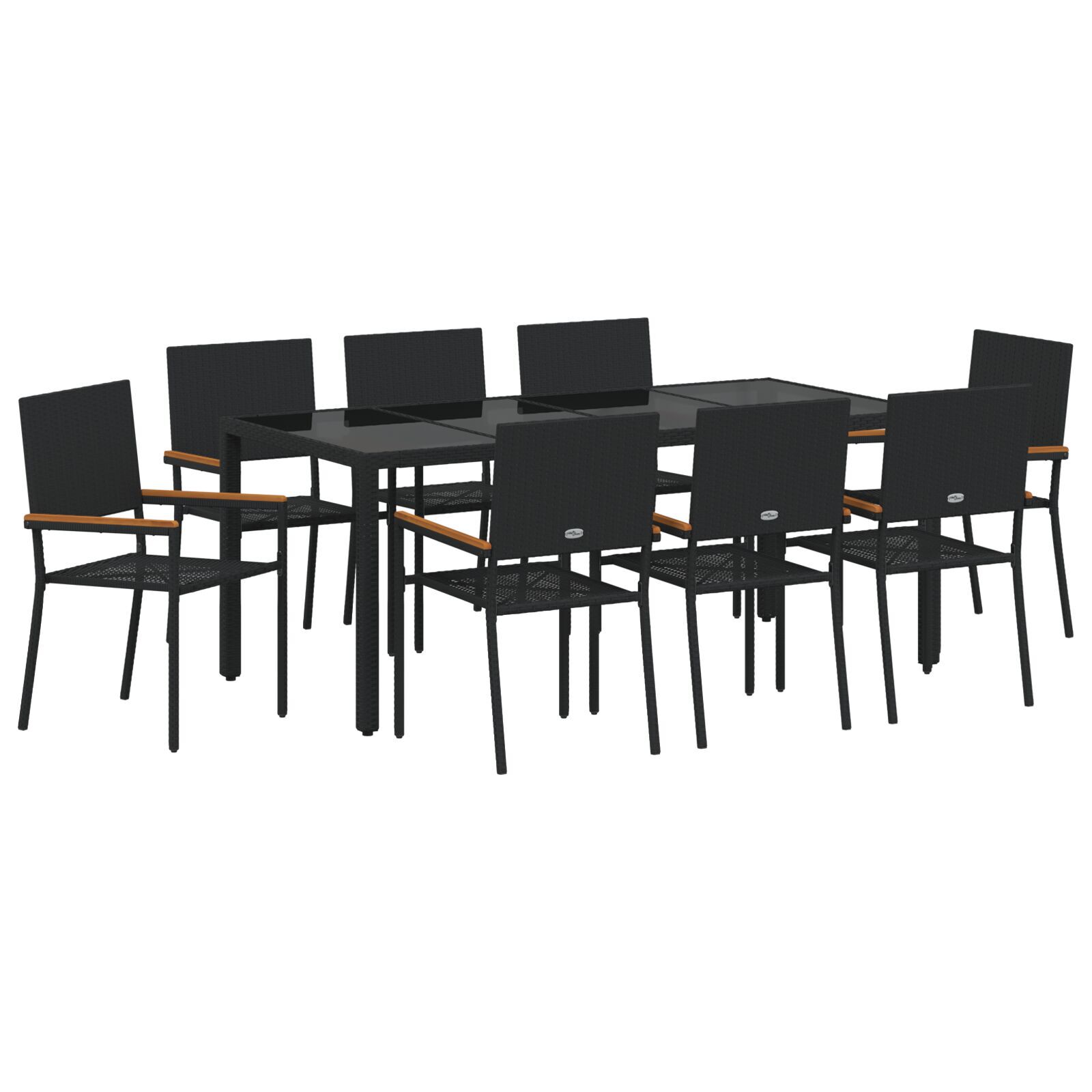 Set mese grădină  9 piese Negru Poliratan, Scaune grădină  cu perne - Set 2 piese Poliratan Negru GartenMobel Dekor