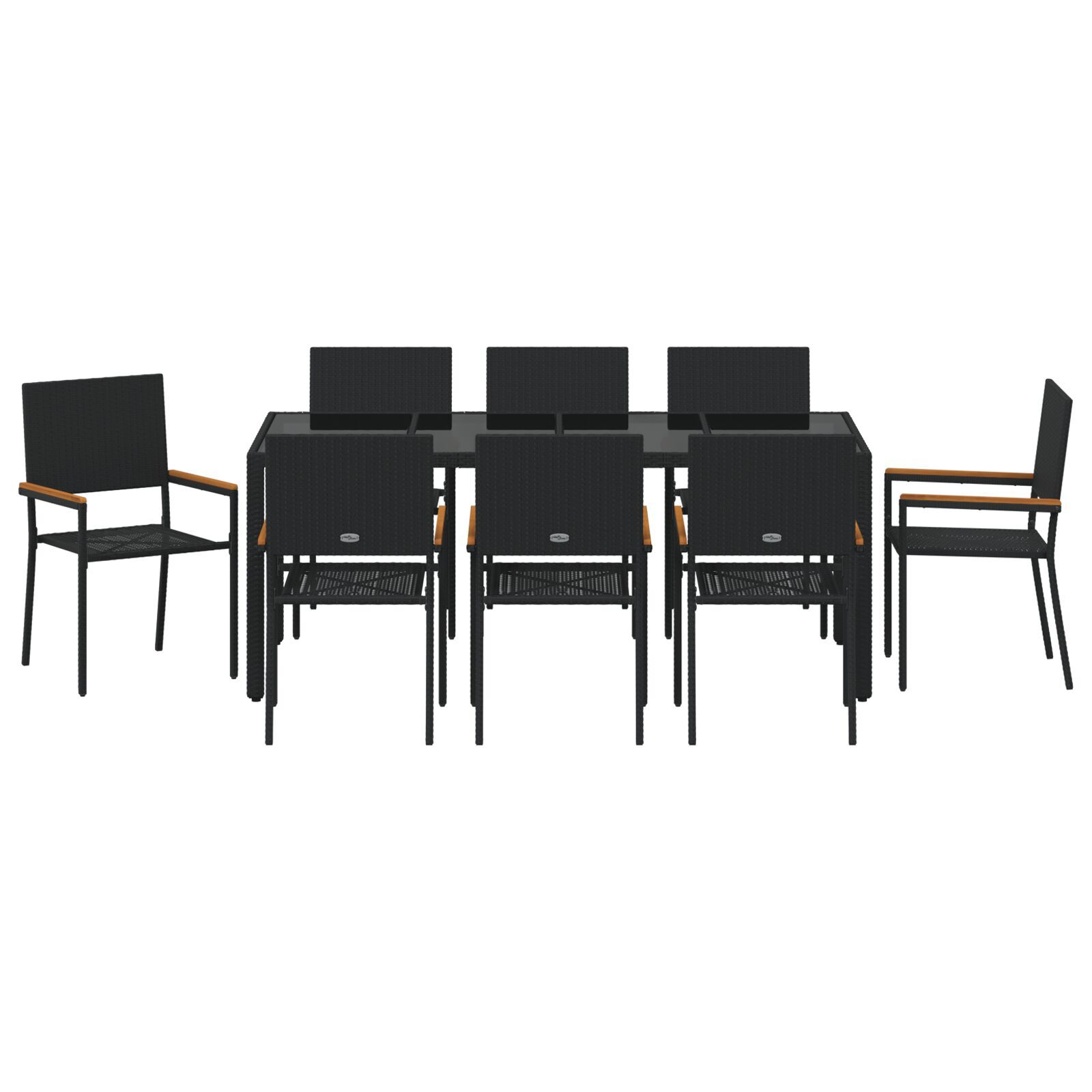Set mese grădină  9 piese Negru Poliratan, Scaune grădină  cu perne - Set 2 piese Poliratan Negru GartenMobel Dekor