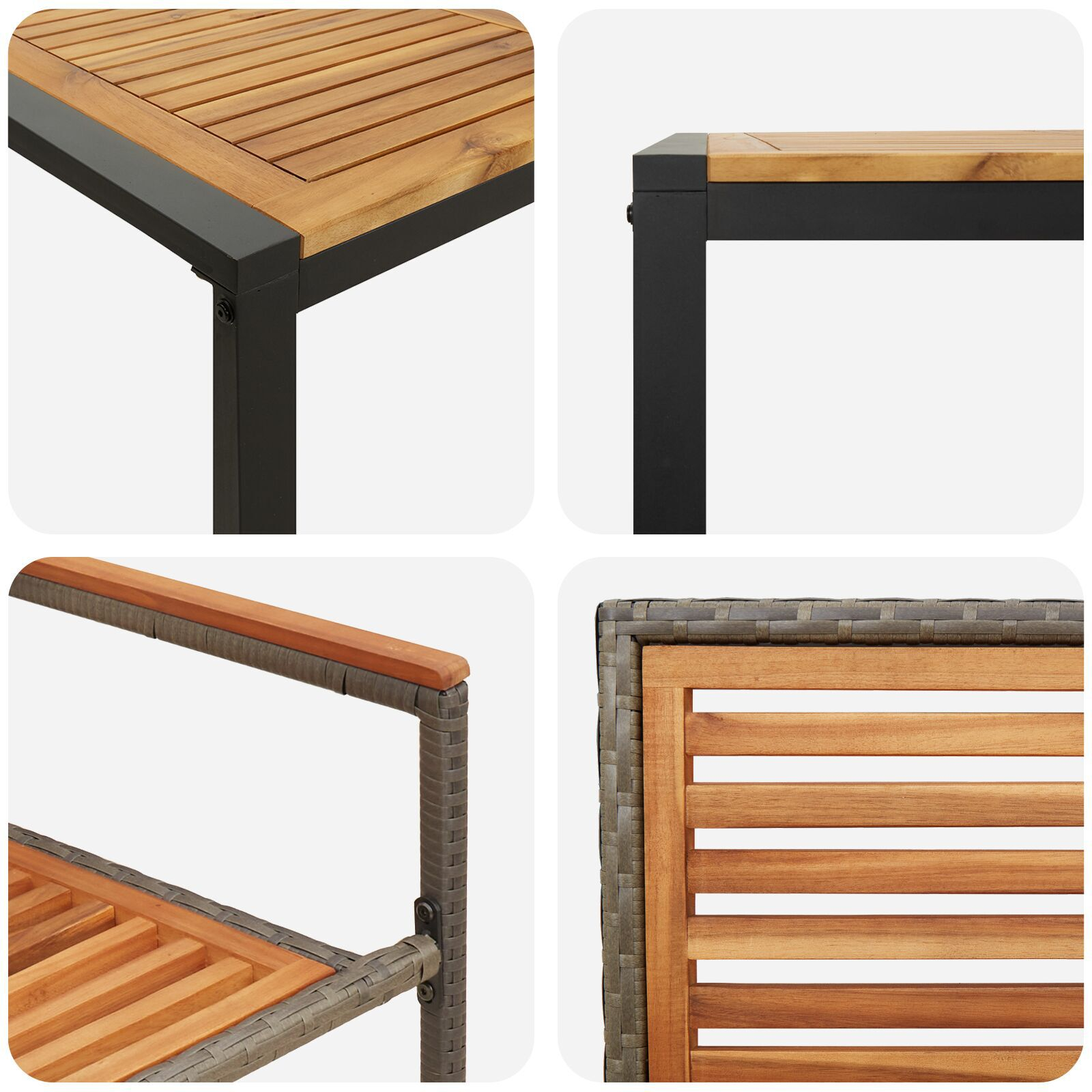 Set de Dining pentru Grădină din 5 Piese Gri Poli Rattan Acacia, Scaune Stivuibile pentru Grădină  cu Perne 2 buc Gri Poli Rattan GartenMobel Dekor