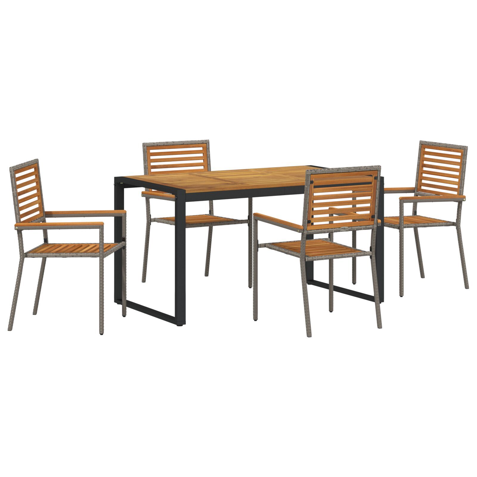 Set de Dining pentru Grădină din 5 Piese Gri Poli Rattan Acacia, Scaune Stivuibile pentru Grădină  cu Perne 2 buc Gri Poli Rattan GartenMobel Dekor