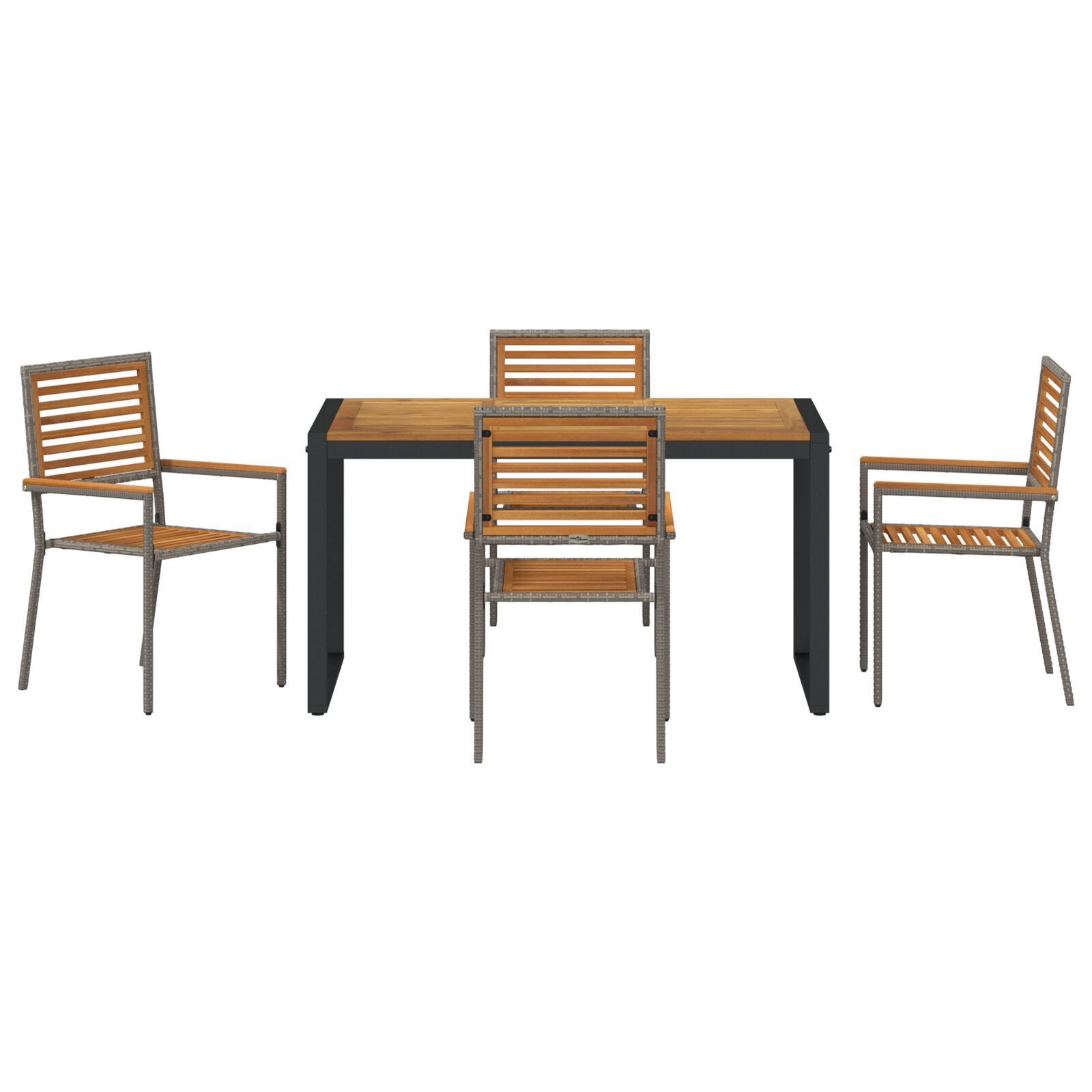 Set de Dining pentru Grădină din 5 Piese Gri Poli Rattan Acacia, Scaune Stivuibile pentru Grădină  cu Perne 2 buc Gri Poli Rattan GartenMobel Dekor