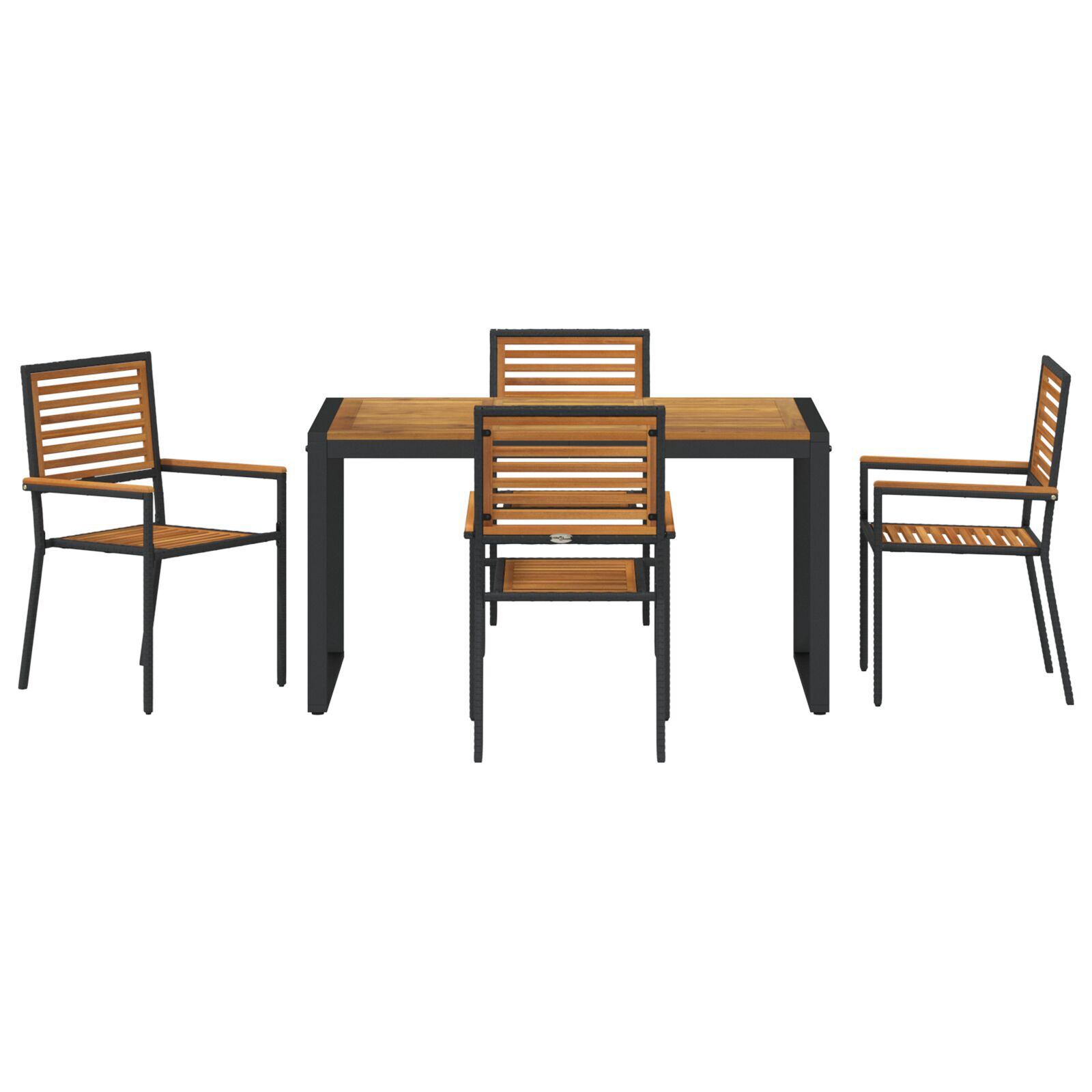Set Masa Grădină  5 Piese Negru Polirat Acacia, Scaune de Grădină  Stivuibile cu Perne 2 buc Negru Polirat GartenMobel Dekor