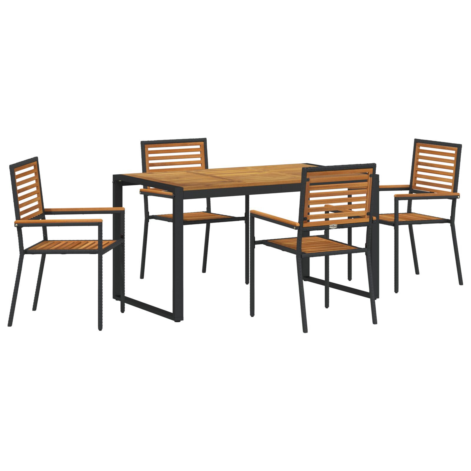 Set Masa Grădină  5 Piese Negru Polirat Acacia, Scaune de Grădină  Stivuibile cu Perne 2 buc Negru Polirat GartenMobel Dekor