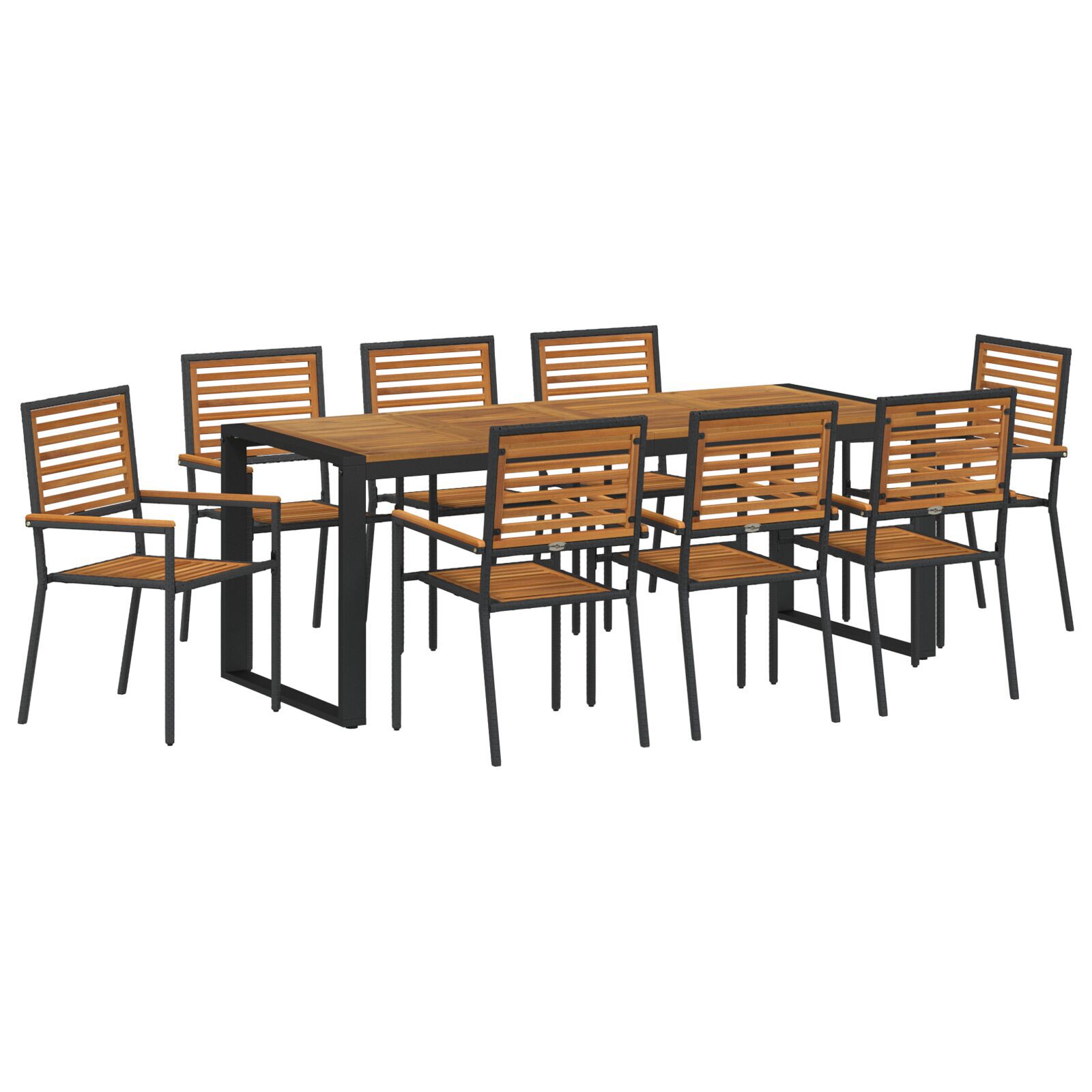 Set Masa Gradina  9 Piese Negru Poly Rattan Acacia, Scaune Gradina Stivuibile  cu Perne 2 buc Negru Poly Rattan GartenMobel Dekor