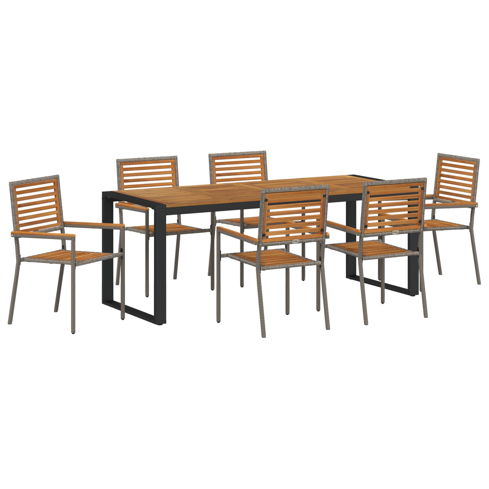 Set de dining pentru grădină  7 piese Gri Poliratan Acacia, Scaune stivuibile pentru grădină  cu perne 2 buc Gri Poliratan GartenMobel Dekor