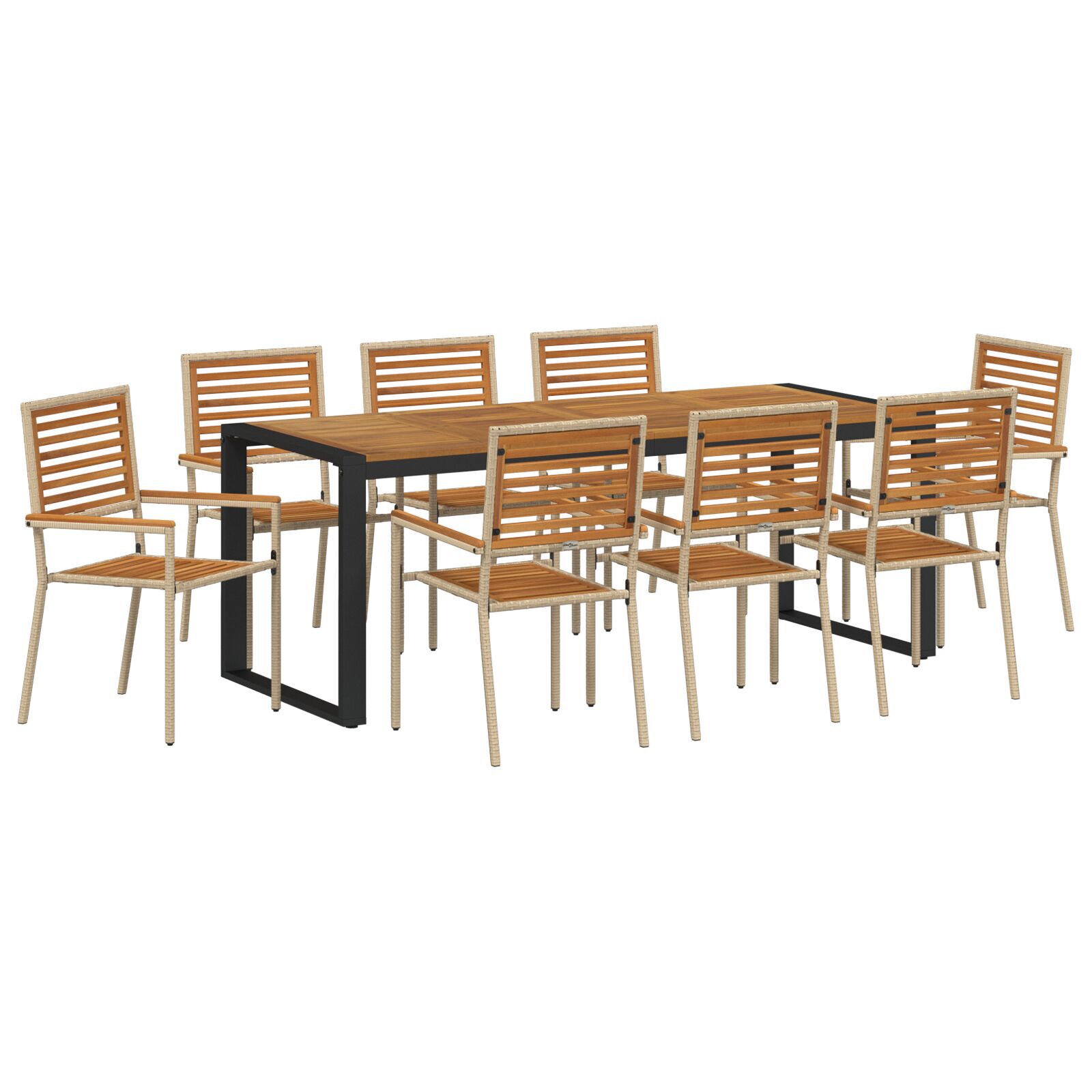 Set de dining pentru grădină  9 Piese Bej Ratan Poliratan Acacia, Scaune de grădină stivuibile  cu perne - Set de 2 în Bej Ratan Poliratan GartenMobel Dekor