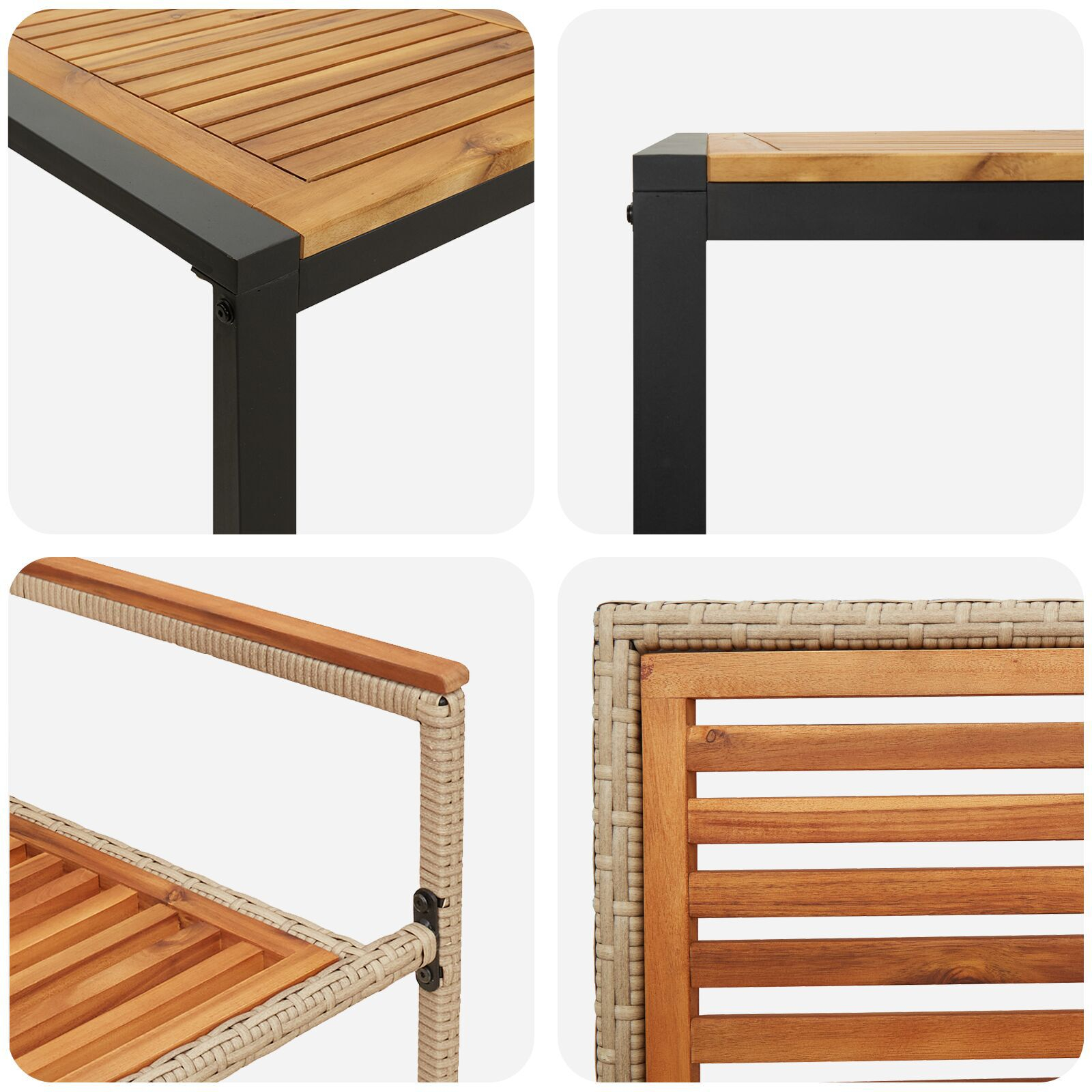 Set de dining pentru grădină  9 Piese Bej Ratan Poliratan Acacia, Scaune de grădină stivuibile  cu perne - Set de 2 în Bej Ratan Poliratan GartenMobel Dekor