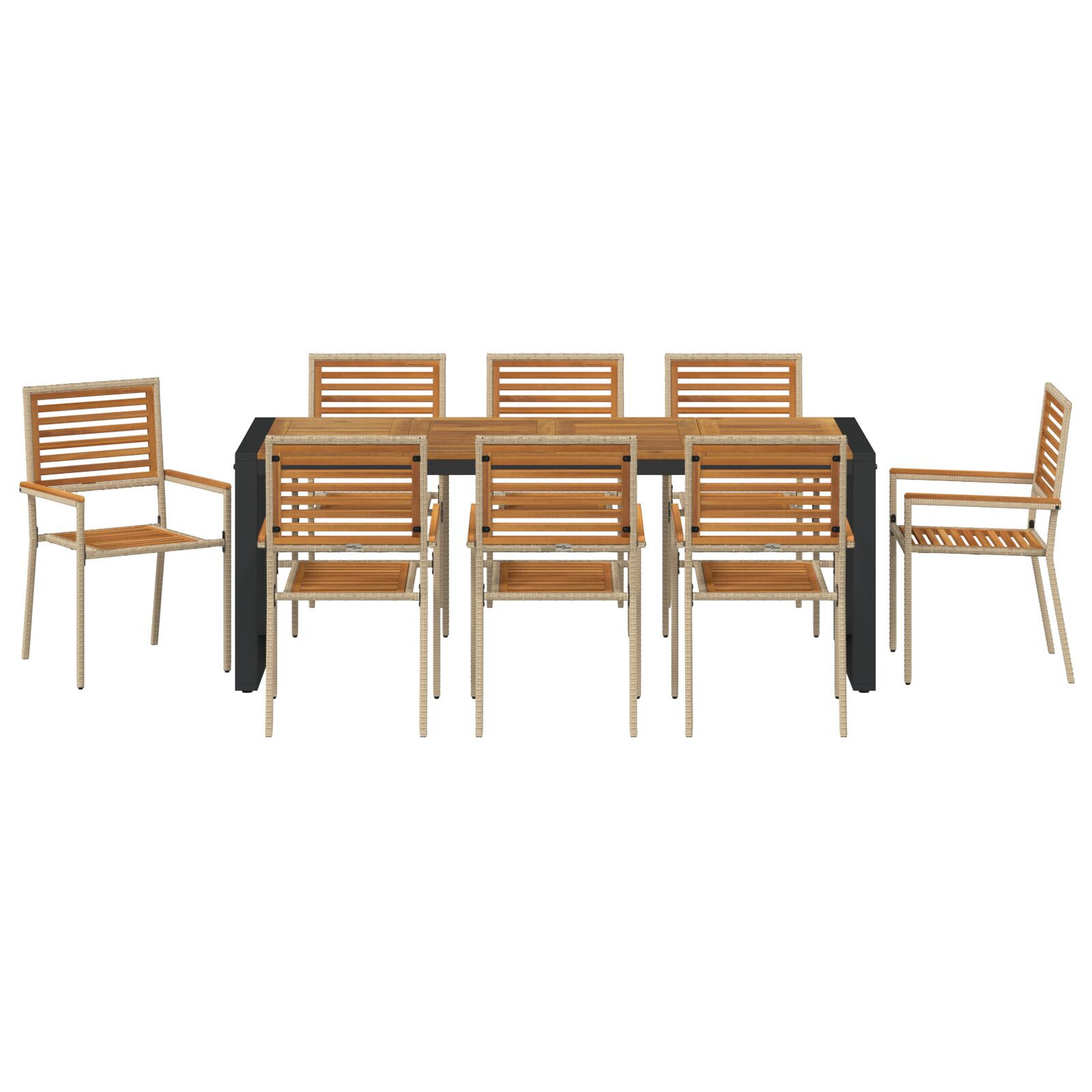 Set de dining pentru grădină  9 Piese Bej Ratan Poliratan Acacia, Scaune de grădină stivuibile  cu perne - Set de 2 în Bej Ratan Poliratan GartenMobel Dekor