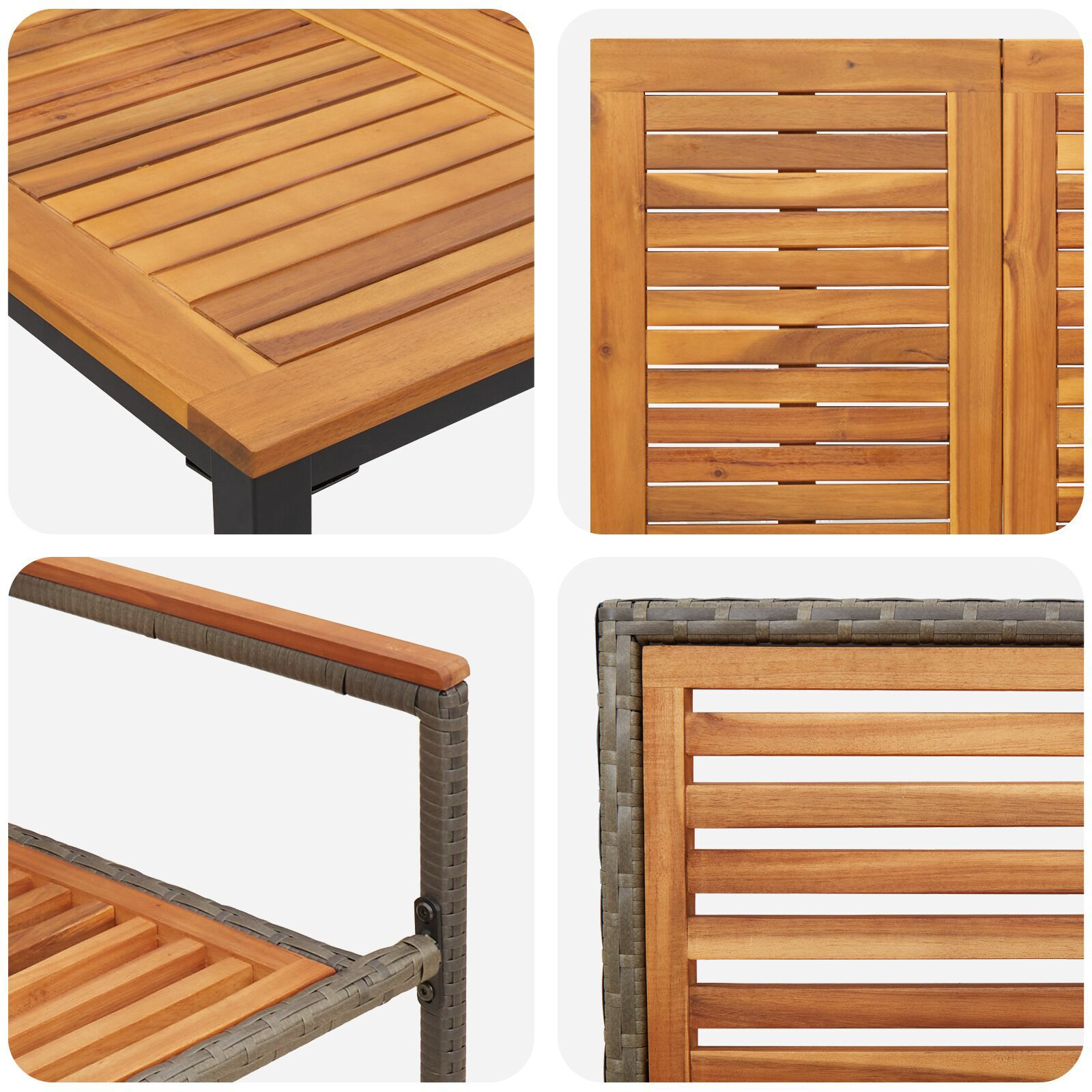Set de dining pentru grădină  9 piese Gri Rattan Acacia, Scaune de grădină stivuibile  cu perne 2 buc Gri Rattan, Masă de grădină  200x90x75 cm Lemn Solid de Acacia și Metal GartenMobel Dekor