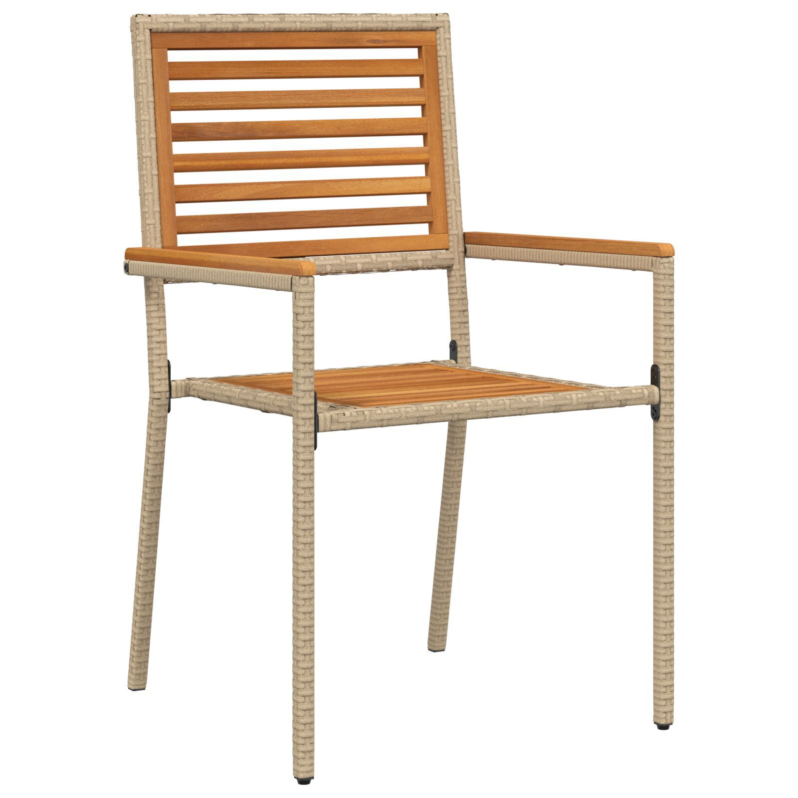 Set mese grădină  7 piese Bej din ratan poliester și acacia, Scaune grădină  stivuibile cu perne - Set 2 Bej din ratan poliester, Masă grădină  180x90x75 cm din lemn acacia și metal GartenMobel Dekor