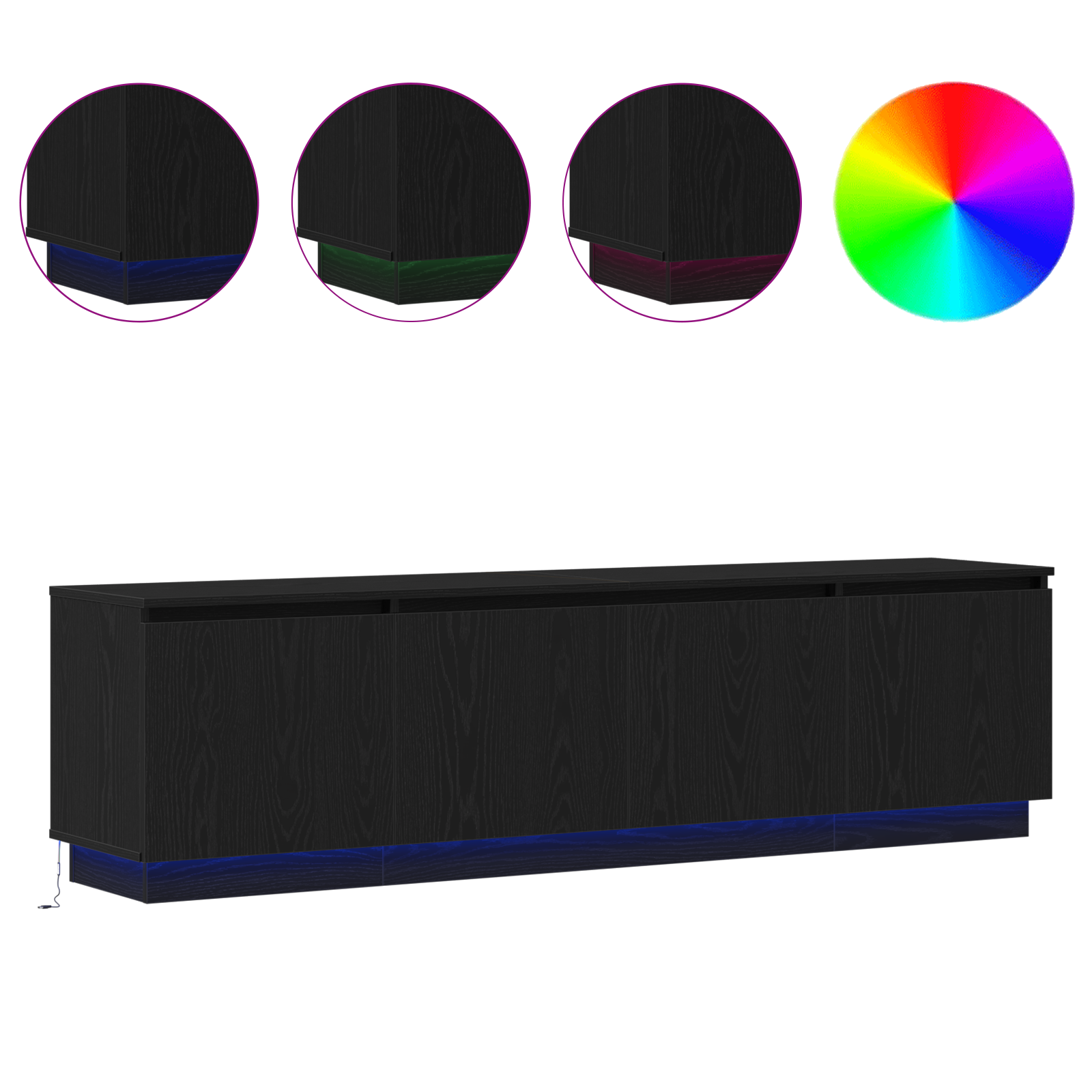 Cabinet TV cu LED Negru Stejar 180x38x49 cm Lemn prelucrat GartenMobel Dekor