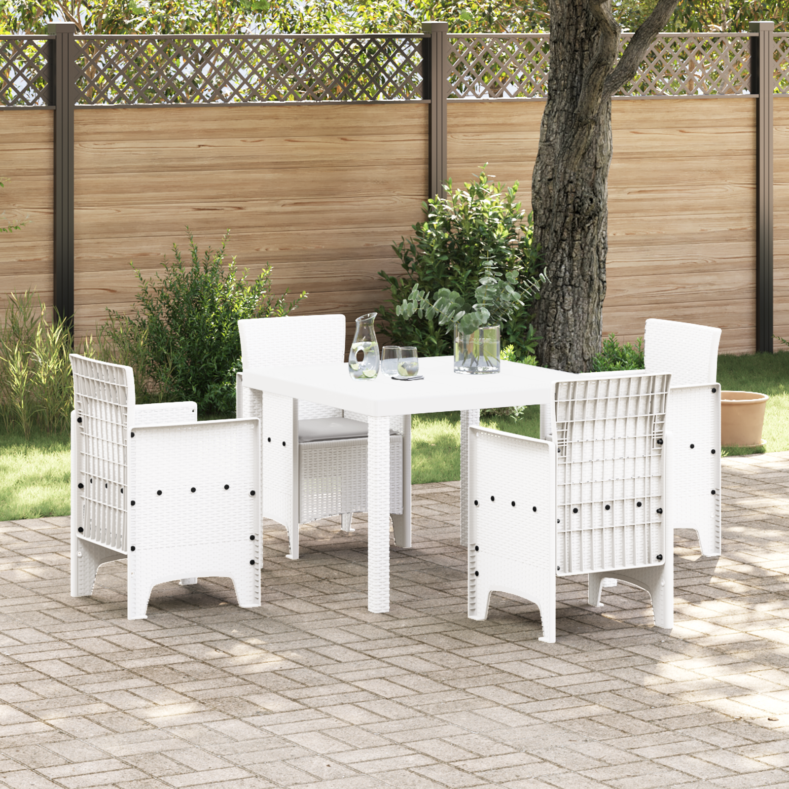 Set Masă Grădină 5 Piese cu Perne Ratan Alb Poliester GartenMobel Dekor