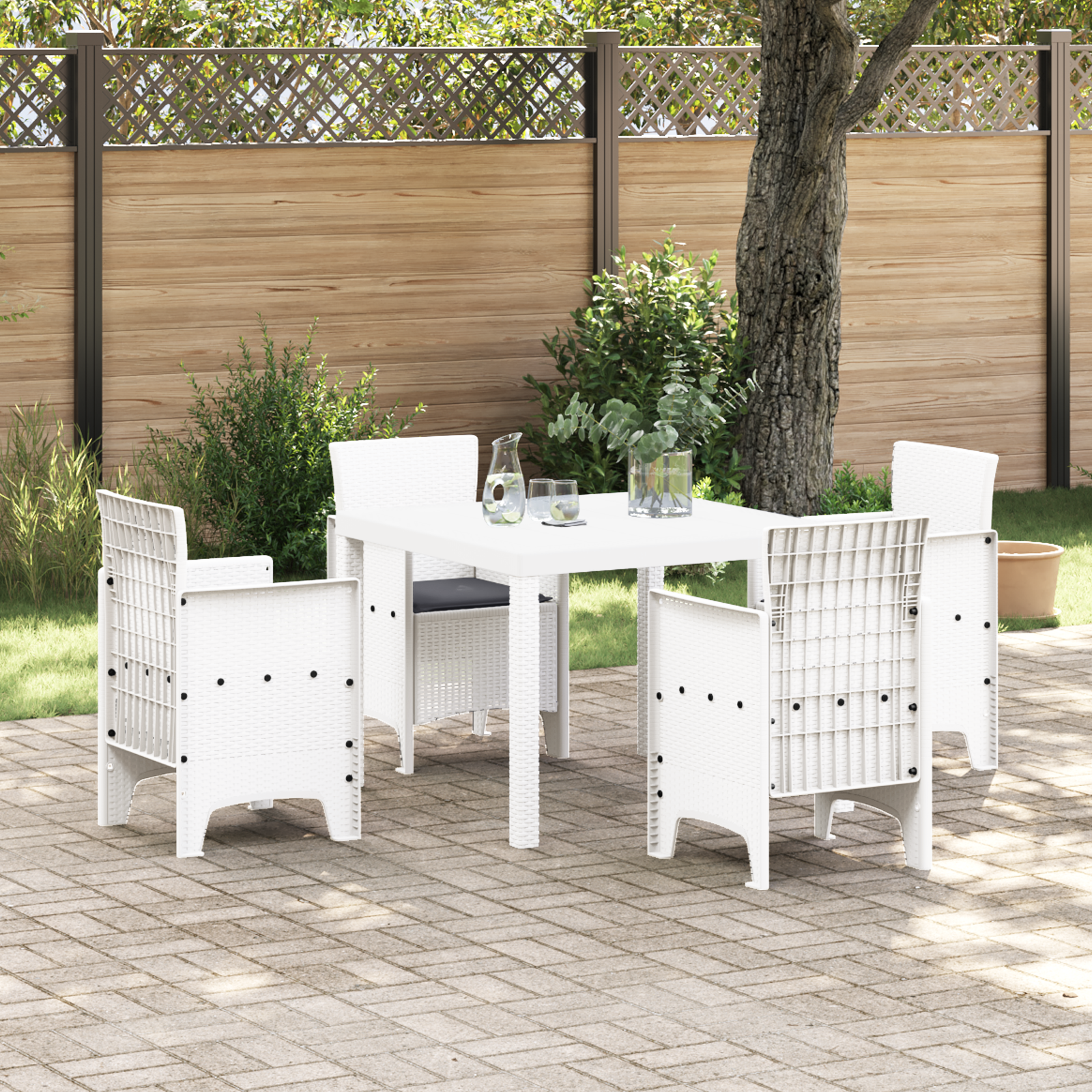Set de dining pentru grădină cu perne Alb Poliratan GartenMobel Dekor