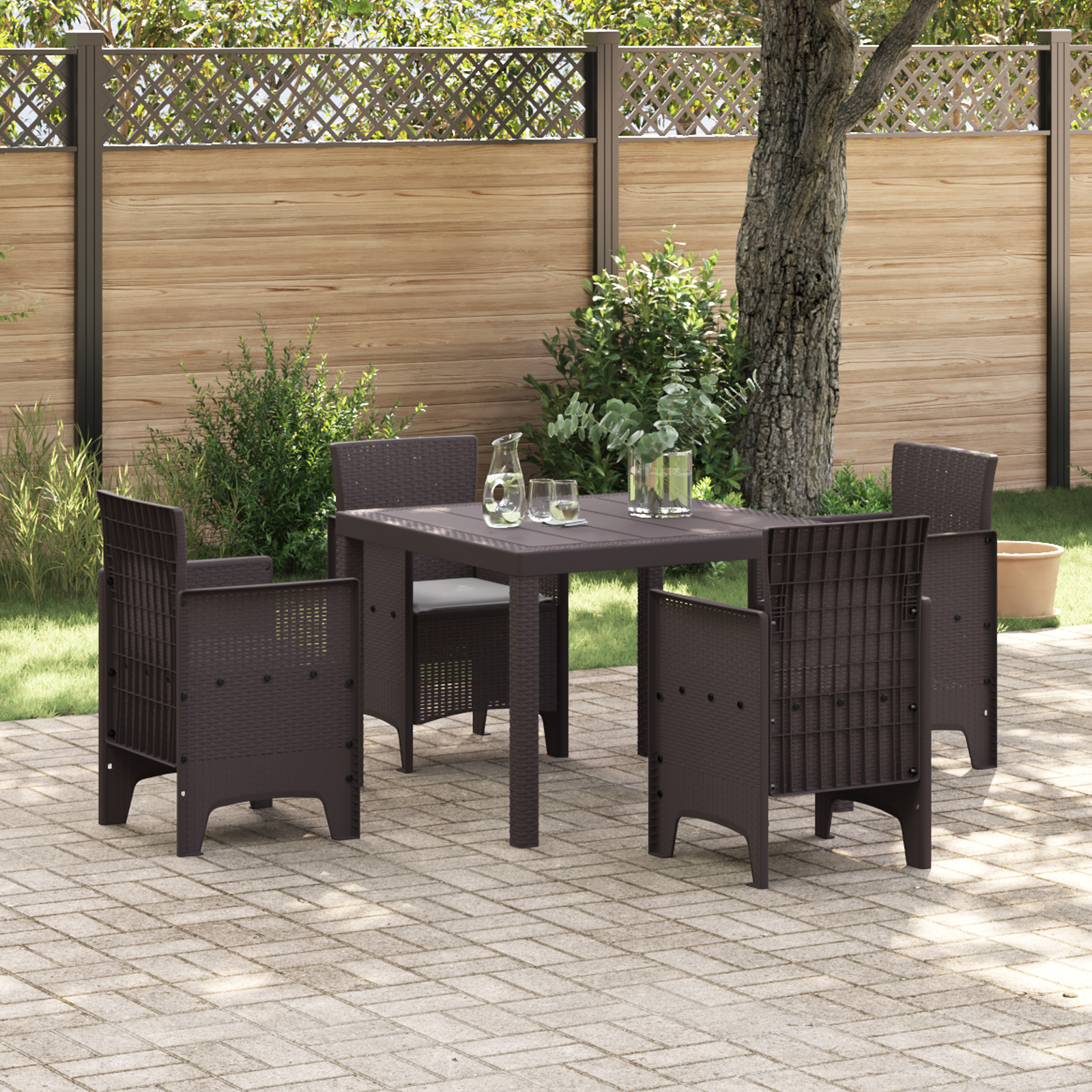 Set masă grădină cu perne brown din polirat GartenMobel Dekor