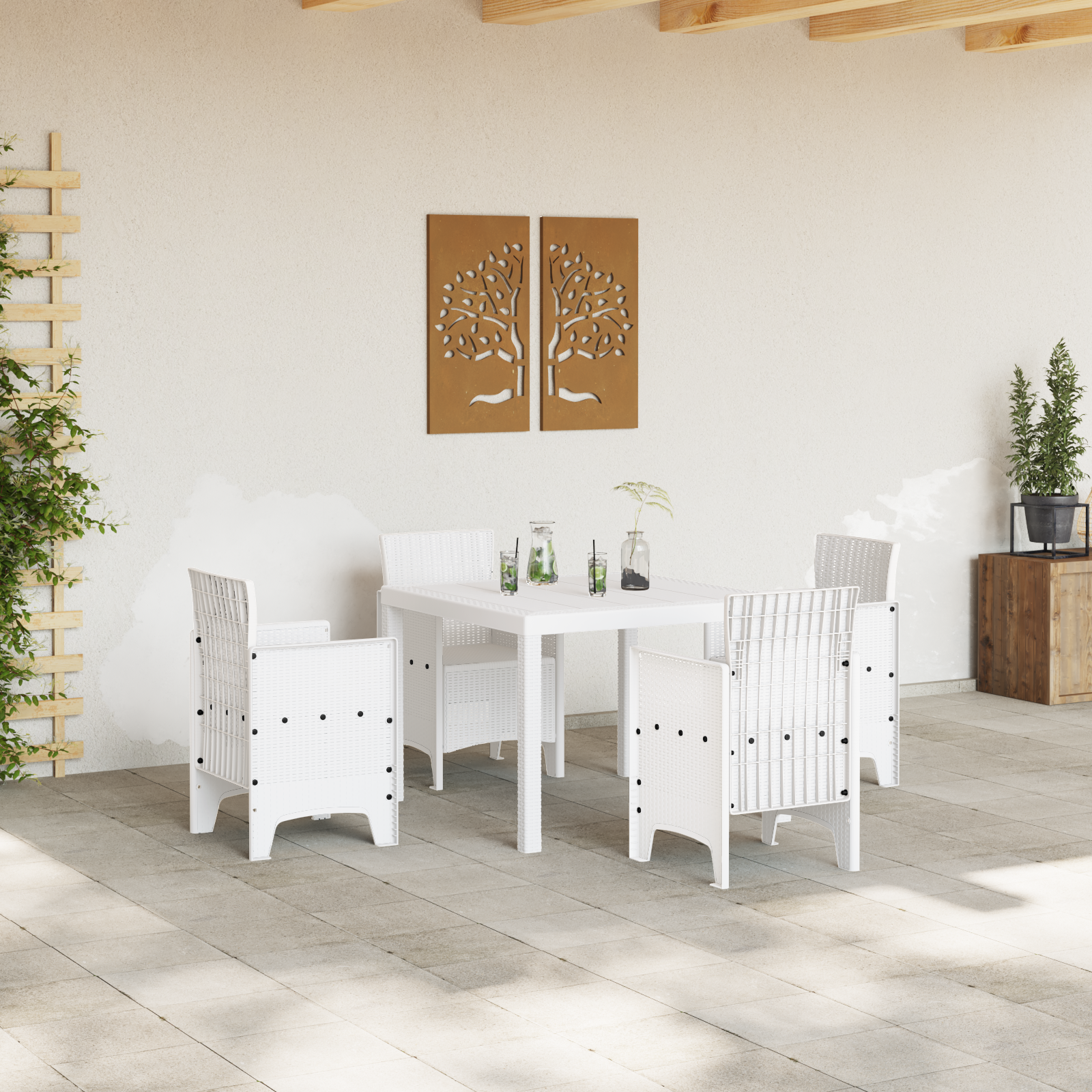 Set mese grădină alb 5 piese ratan poly GartenMobel Dekor