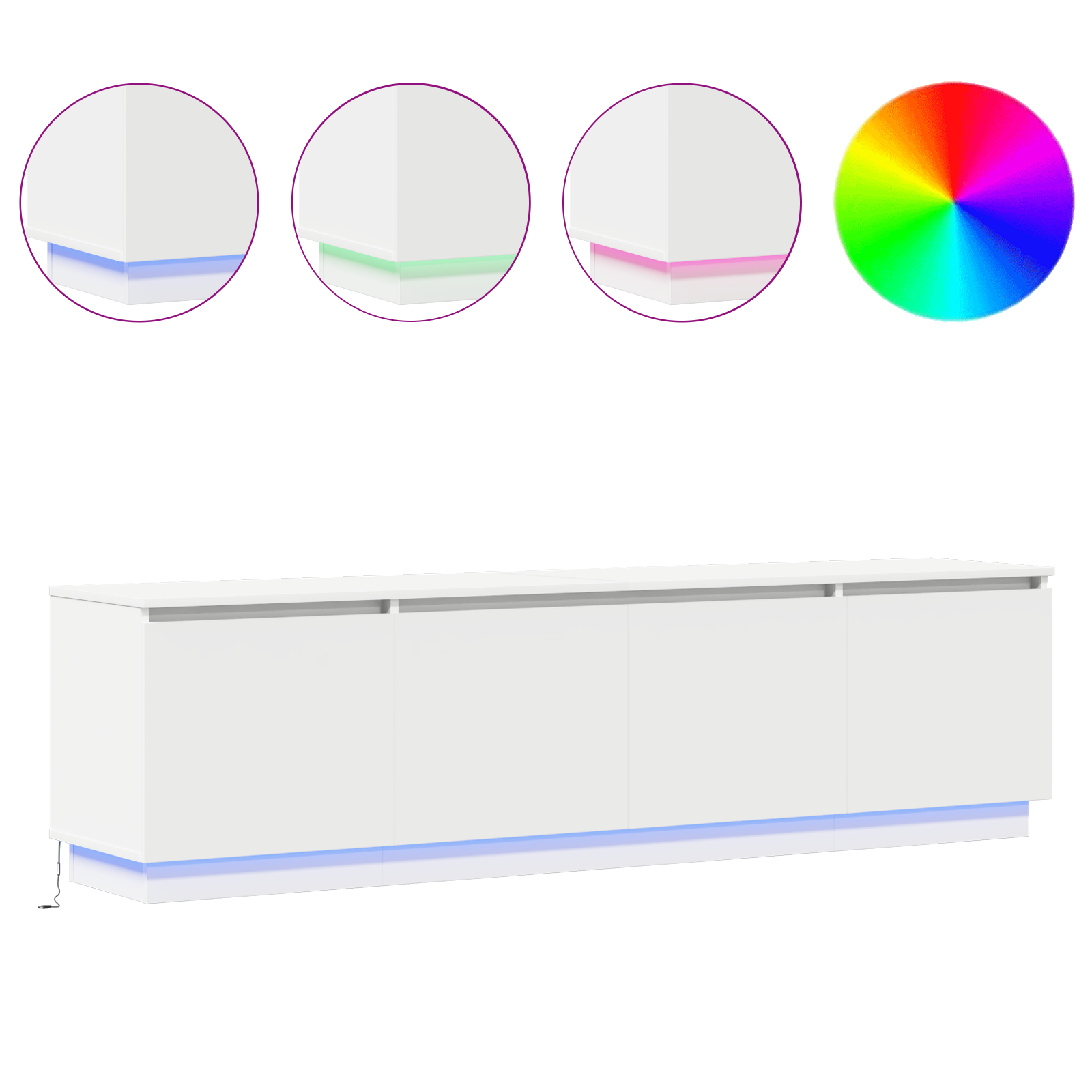 cabinet TV cu LED Alb 180x38x49 cm Lemn prelucrat GartenMobel Dekor