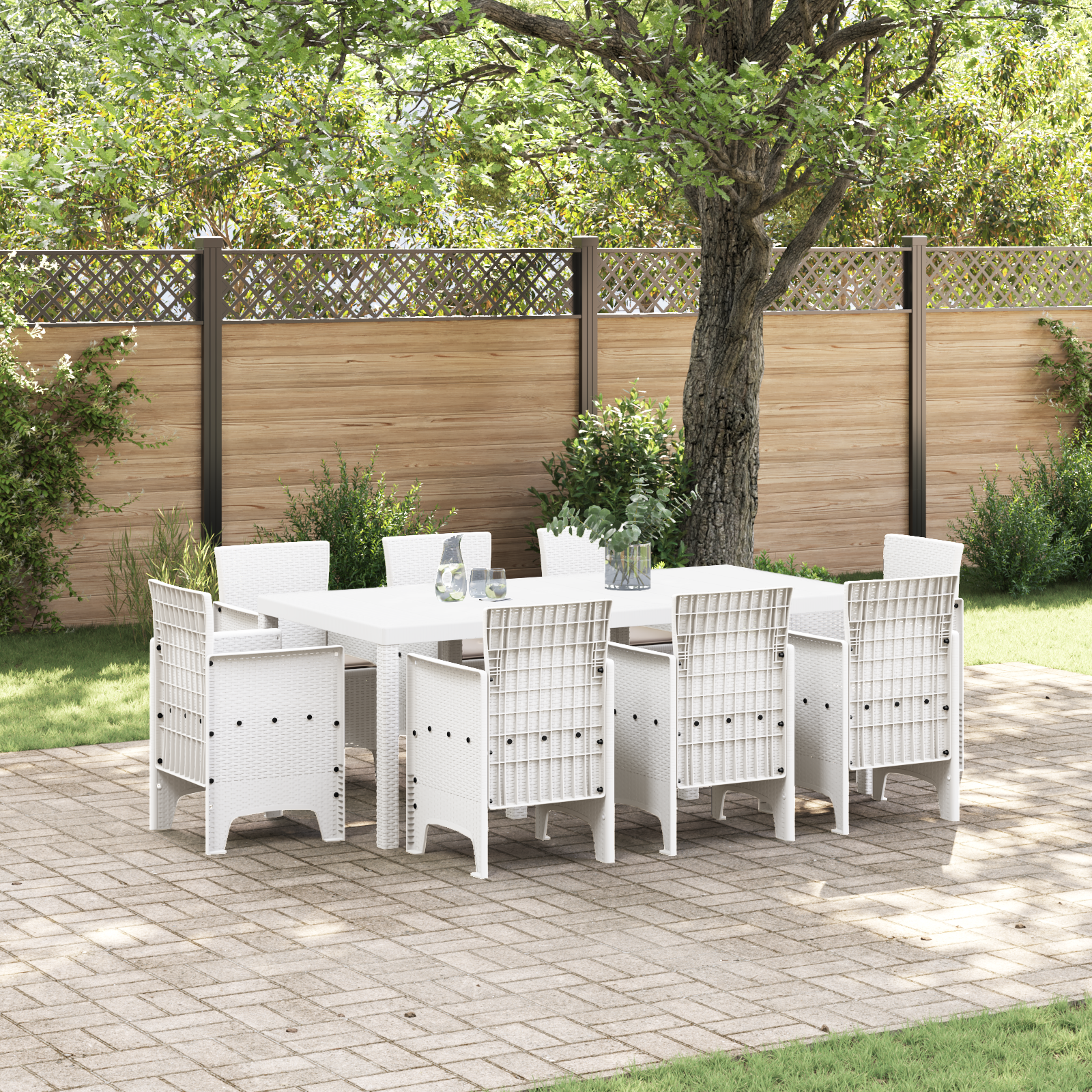 Set de 9 Piese pentru Grădină cu Perne, Ratan Alb GartenMobel Dekor