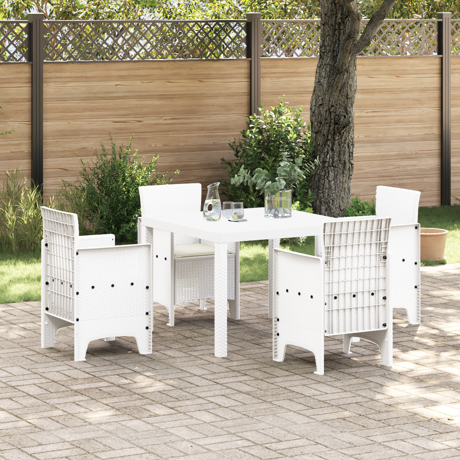 Set de Dining de 5 Piese pentru Grădină cu Perne Alb Poliratan GartenMobel Dekor