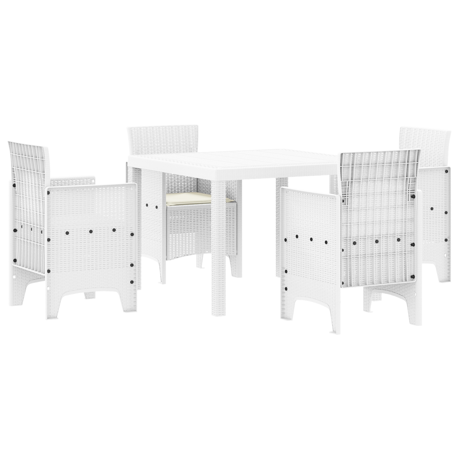 Set de Dining de 5 Piese pentru Grădină cu Perne Alb Poliratan GartenMobel Dekor