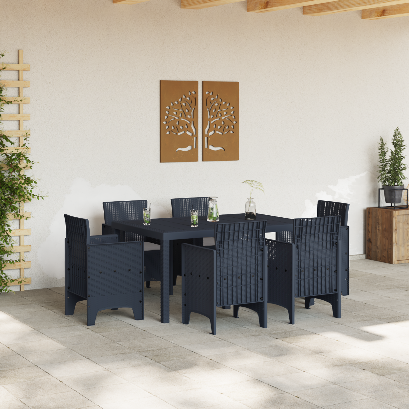 Set de Dining pentru Grădină cu 7 Piese cu Perne Antracit Poliratan GartenMobel Dekor