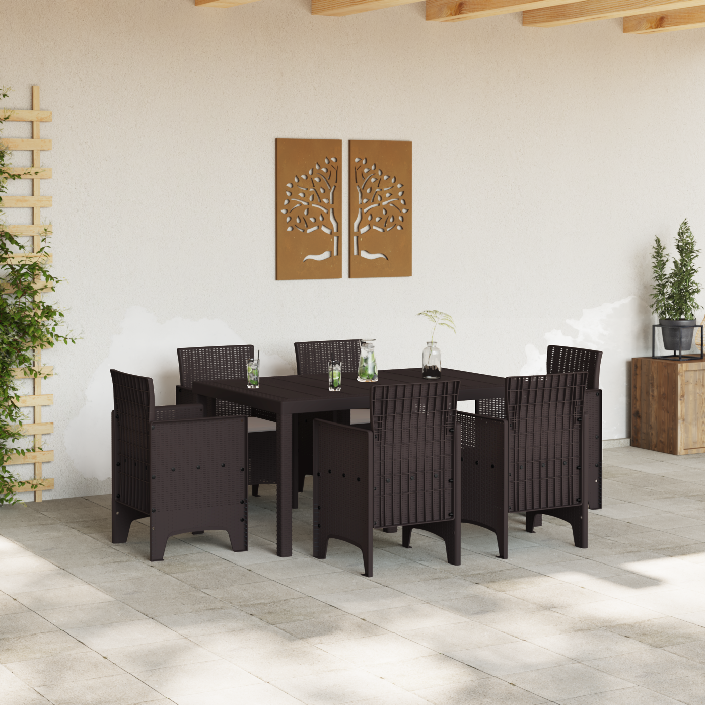 Set de Masă pentru Grădină cu 7 Piese Maro din Ratan Polimer GartenMobel Dekor