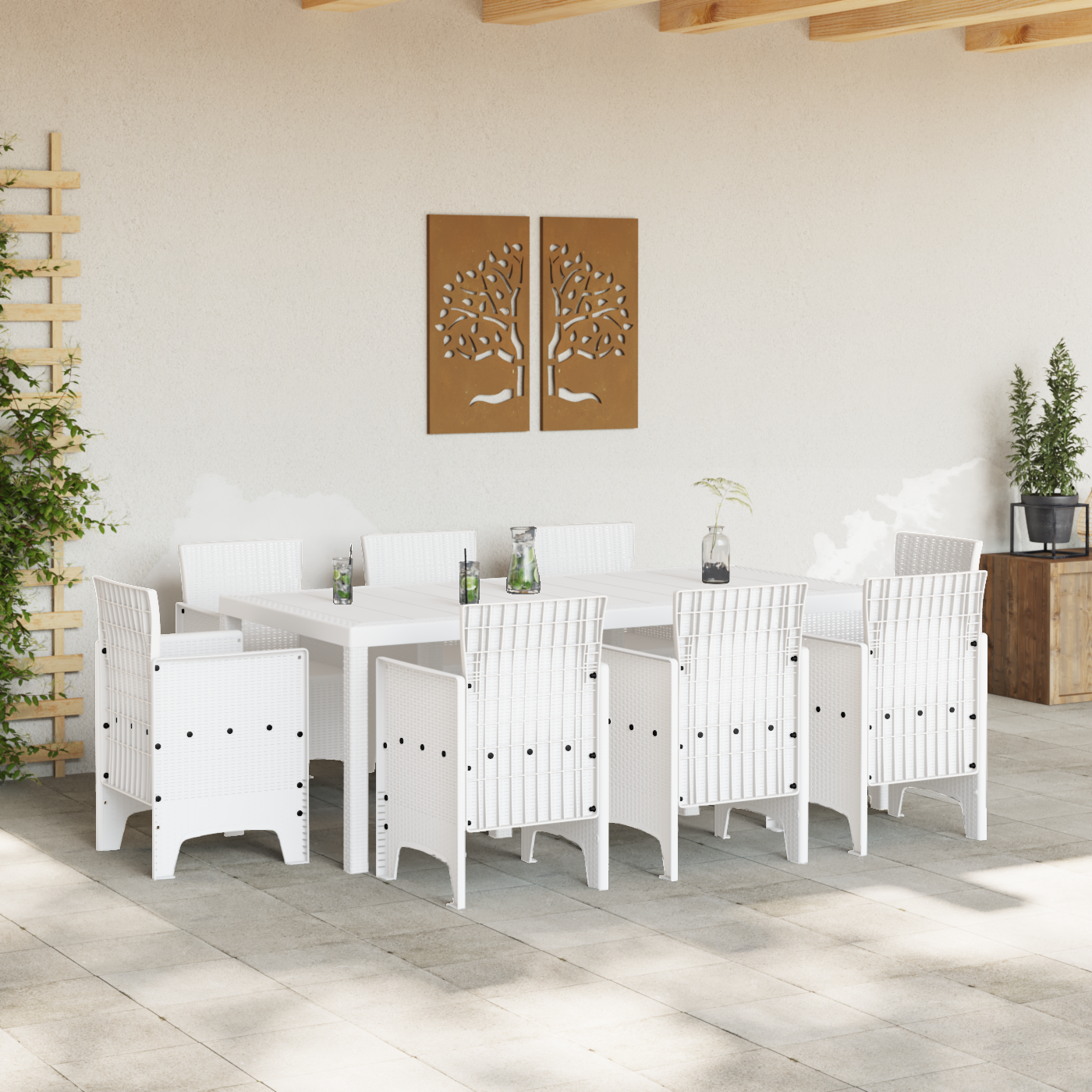 Set de dining 9 piese pentru grădină Alb Poliratan GartenMobel Dekor