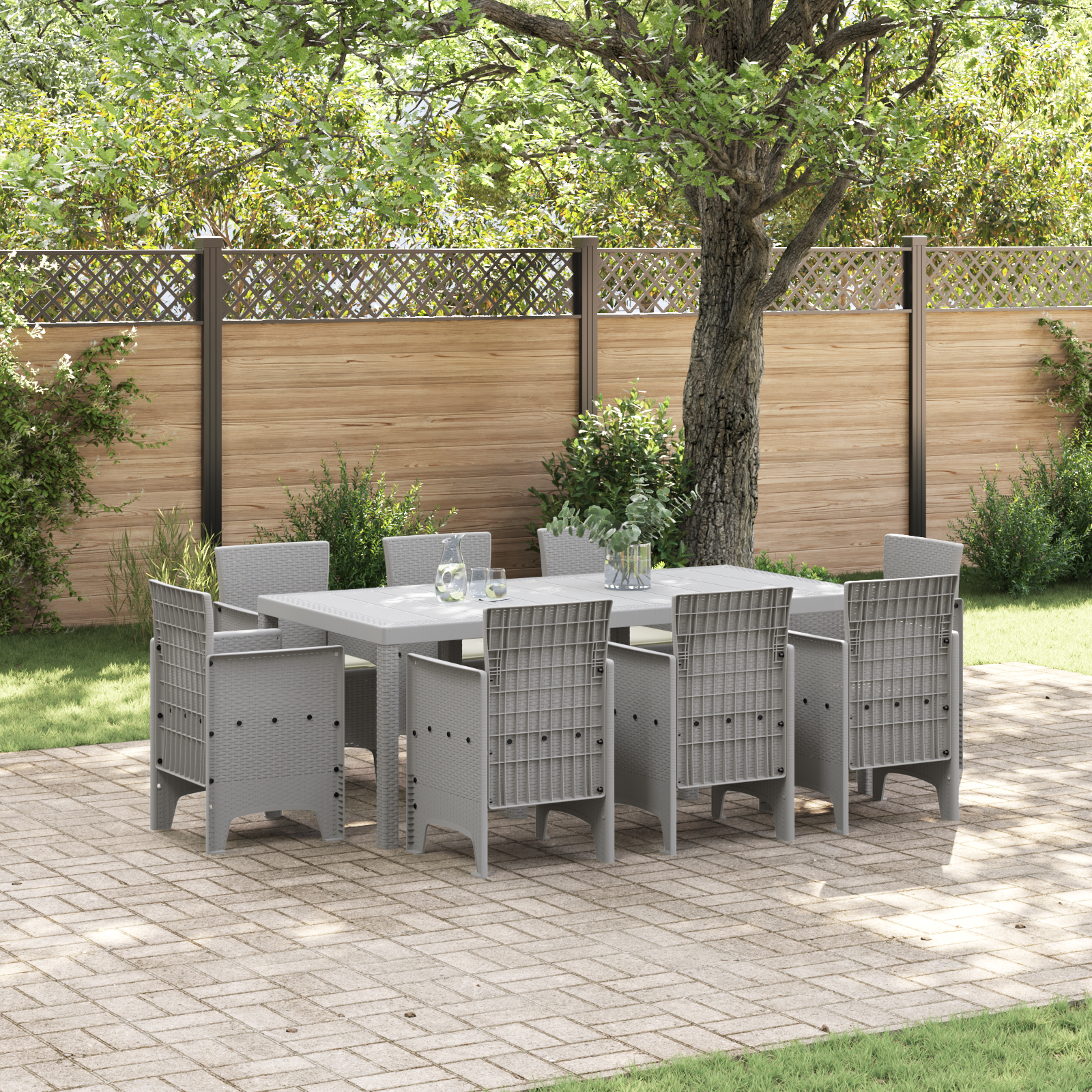 Set de dining cu perne gri deschis din poliratan GartenMobel Dekor