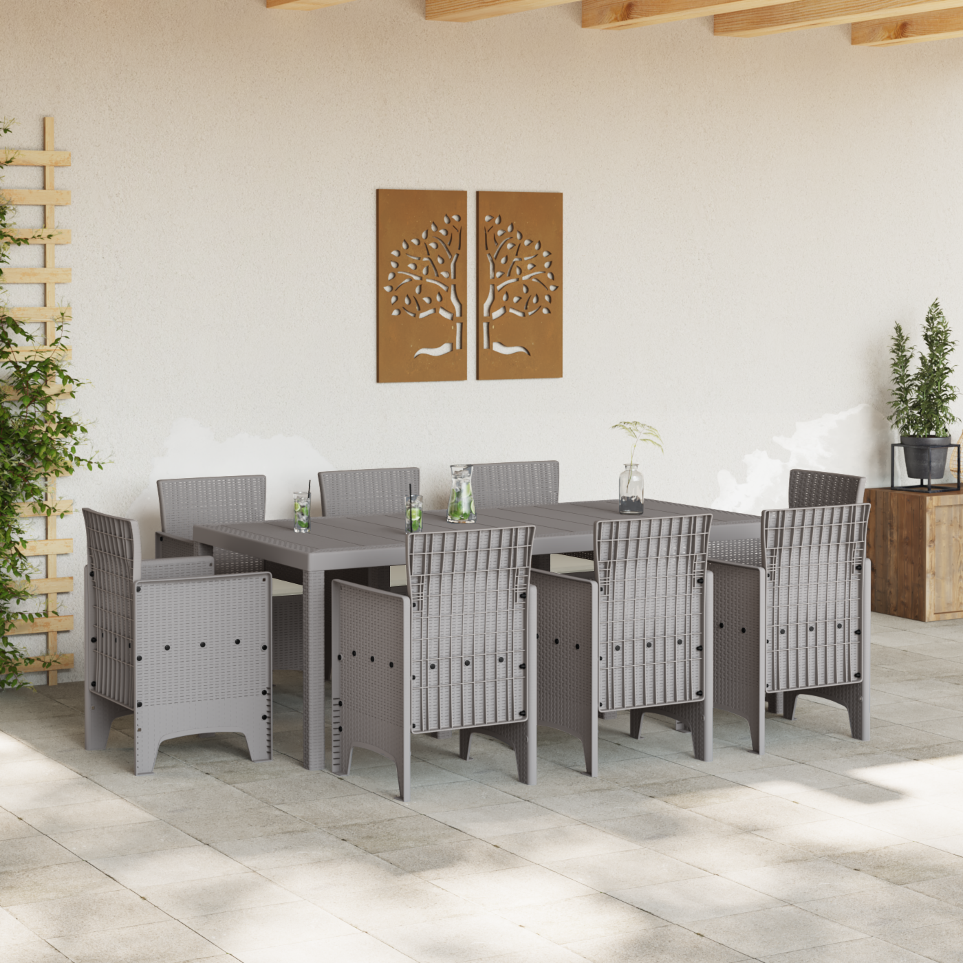 Set de dining cu perne gri deschis din poliratan GartenMobel Dekor