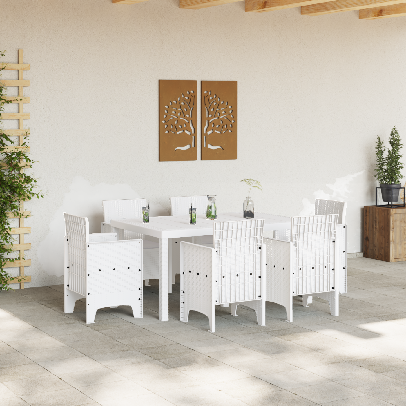 Set de mese pentru grădină 7 piese Alb Ratan sintetic GartenMobel Dekor
