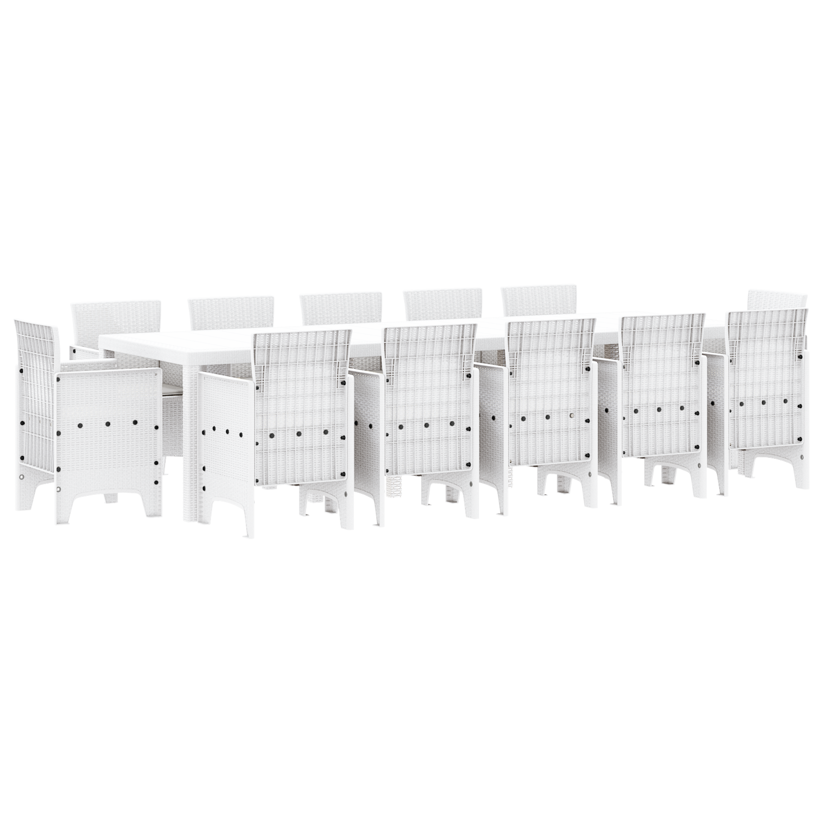Set de mese grădină  cu 13 piese și perne din poliratan alb, Masă grădină  alb 150x100x73 cm din poliratan, Scaune grădină  cu perne 4 bucăți din poliratan alb GartenMobel Dekor