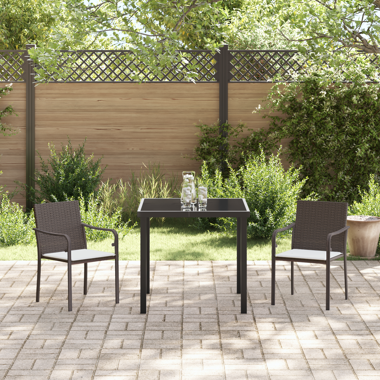 Set de dining exterior de 3 piese cu perne - Ratan maro GartenMobel Dekor