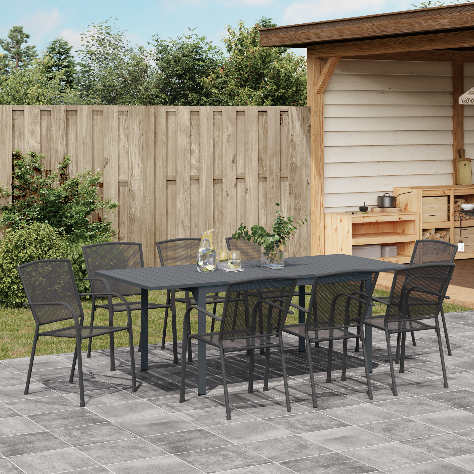 Set de Mobilier pentru Hol  9 Piese Oțel Antracit, Masă de Grădină Extensibilă  Antracit (140-210)x90x73 cm Oțel GartenMobel Dekor