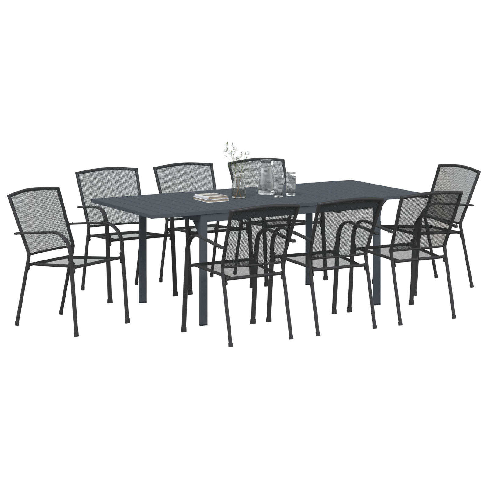 Set de Mobilier pentru Hol  9 Piese Oțel Antracit, Masă de Grădină Extensibilă  Antracit (140-210)x90x73 cm Oțel GartenMobel Dekor
