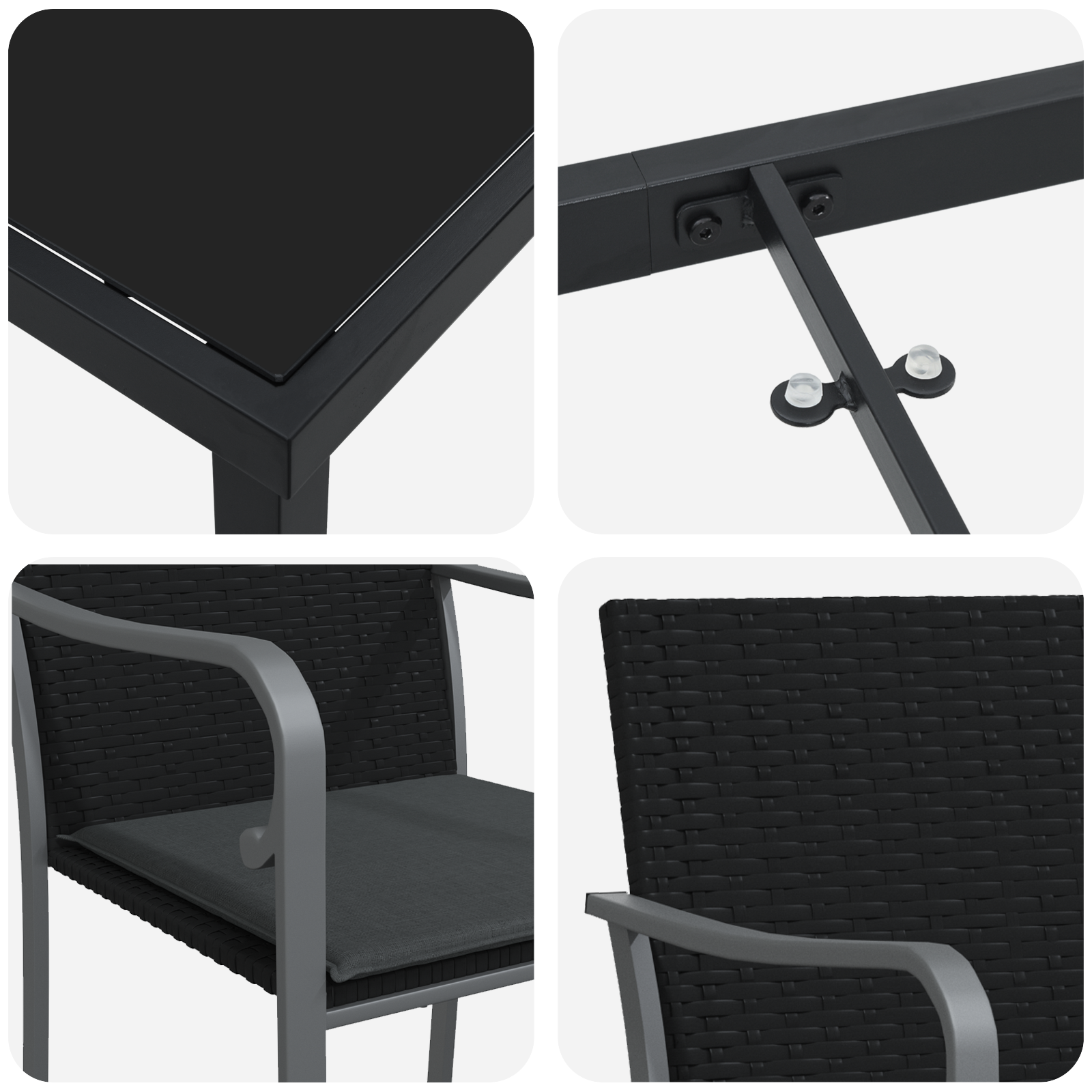 Set de dining pentru grădină din 5 piese cu perne Negre din Poliratan GartenMobel Dekor
