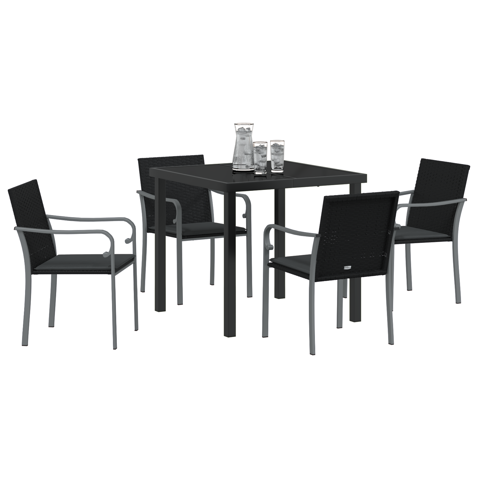 Set de dining pentru grădină din 5 piese cu perne Negre din Poliratan GartenMobel Dekor