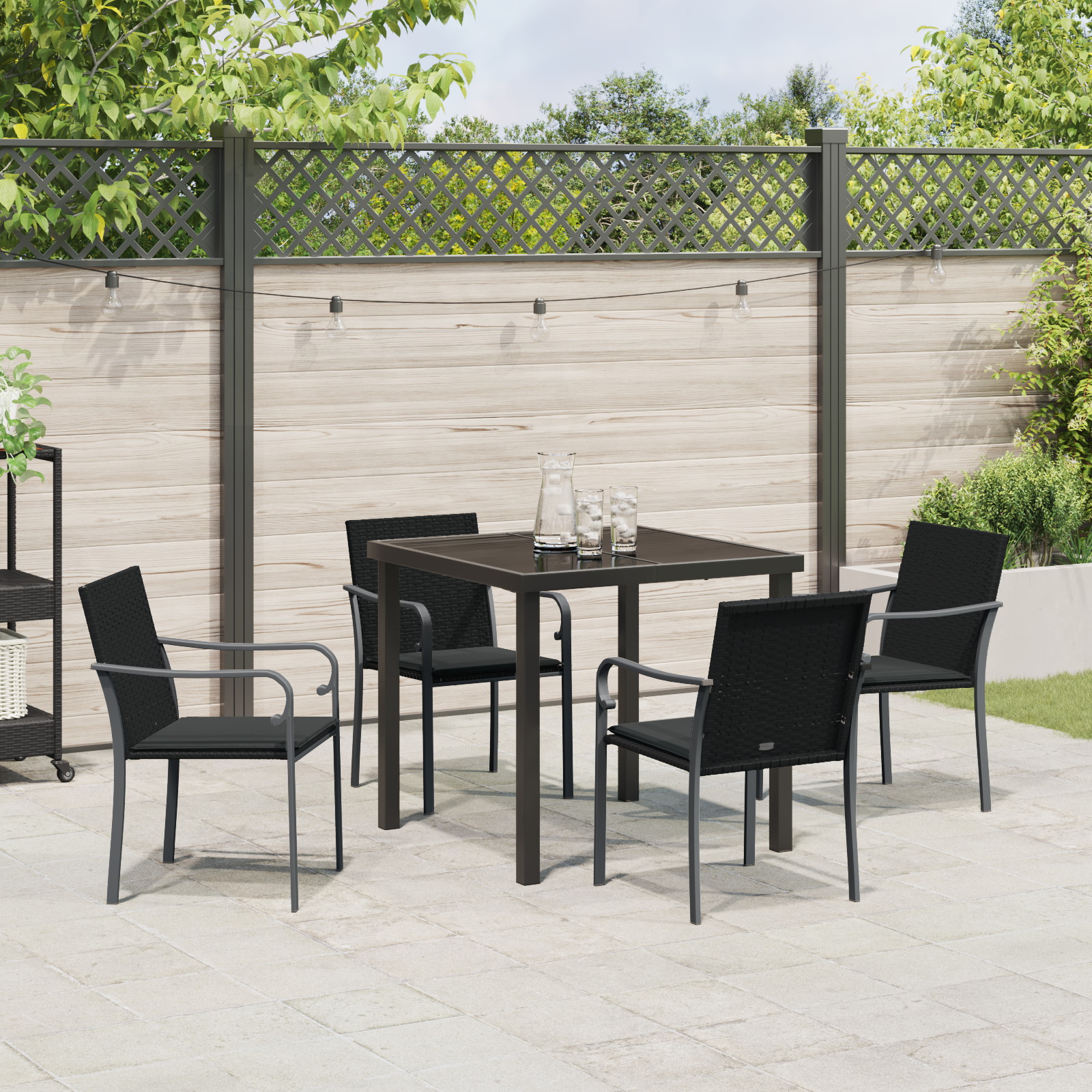 Set de dining pentru grădină din 5 piese cu perne Negre din Poliratan GartenMobel Dekor