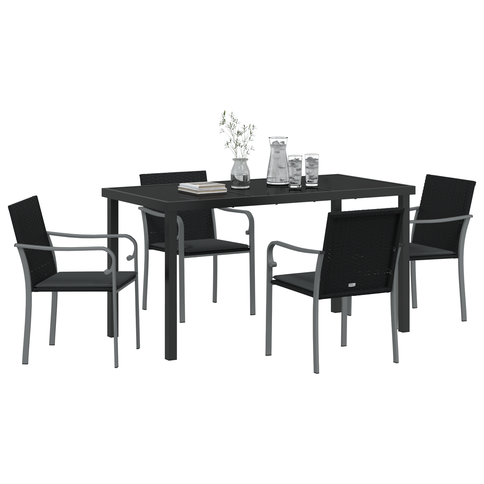 Set de grădină VidaXL, 5 piese, cu perne, ratan negru GartenMobel Dekor