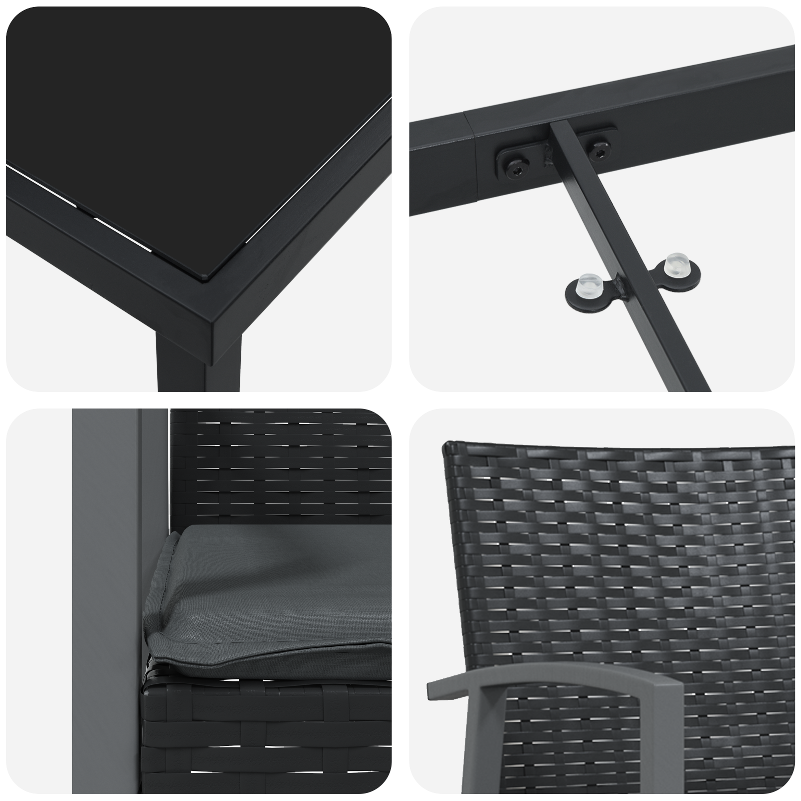 Set de 5 Piese pentru Dining de Grădină cu Pernă Neagră din Poliratan GartenMobel Dekor