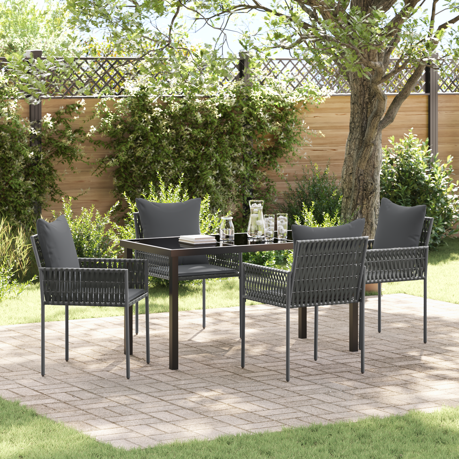 Set de Dining de Grădină de 5 Piese cu Pernă Negru Rattan Poly GartenMobel Dekor