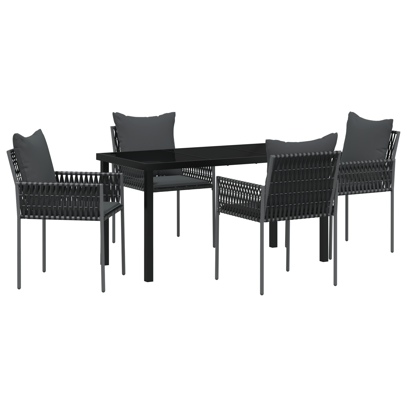 Set de Dining de Grădină de 5 Piese cu Pernă Negru Rattan Poly GartenMobel Dekor