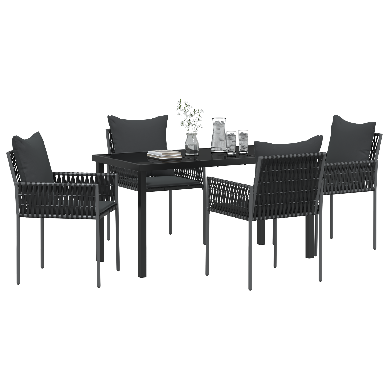 Set de Dining de Grădină de 5 Piese cu Pernă Negru Rattan Poly GartenMobel Dekor
